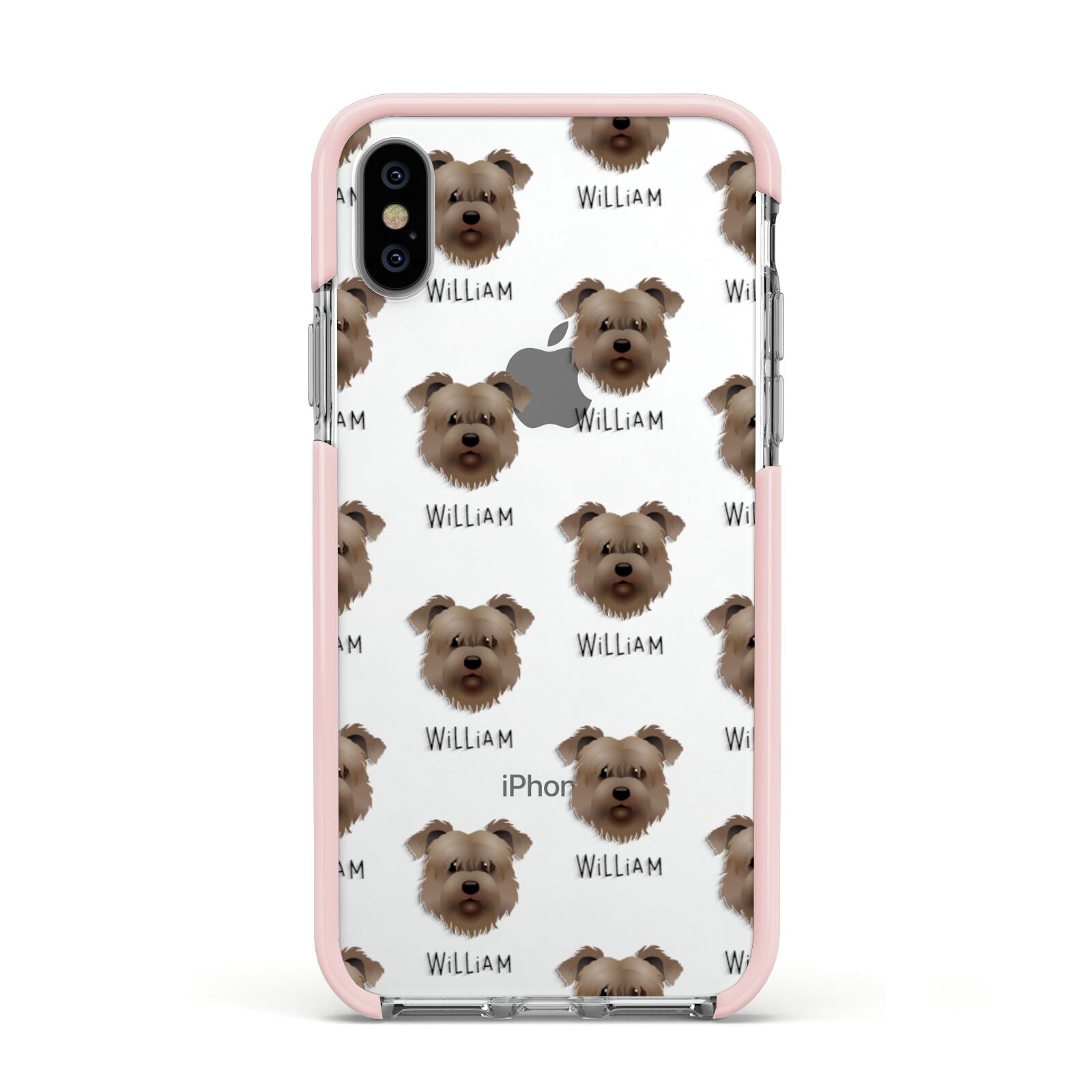 Glen Of Imaal Terrier Icon with Name Apple iPhone Xs Impact Case Pink Edge on Silver Phone