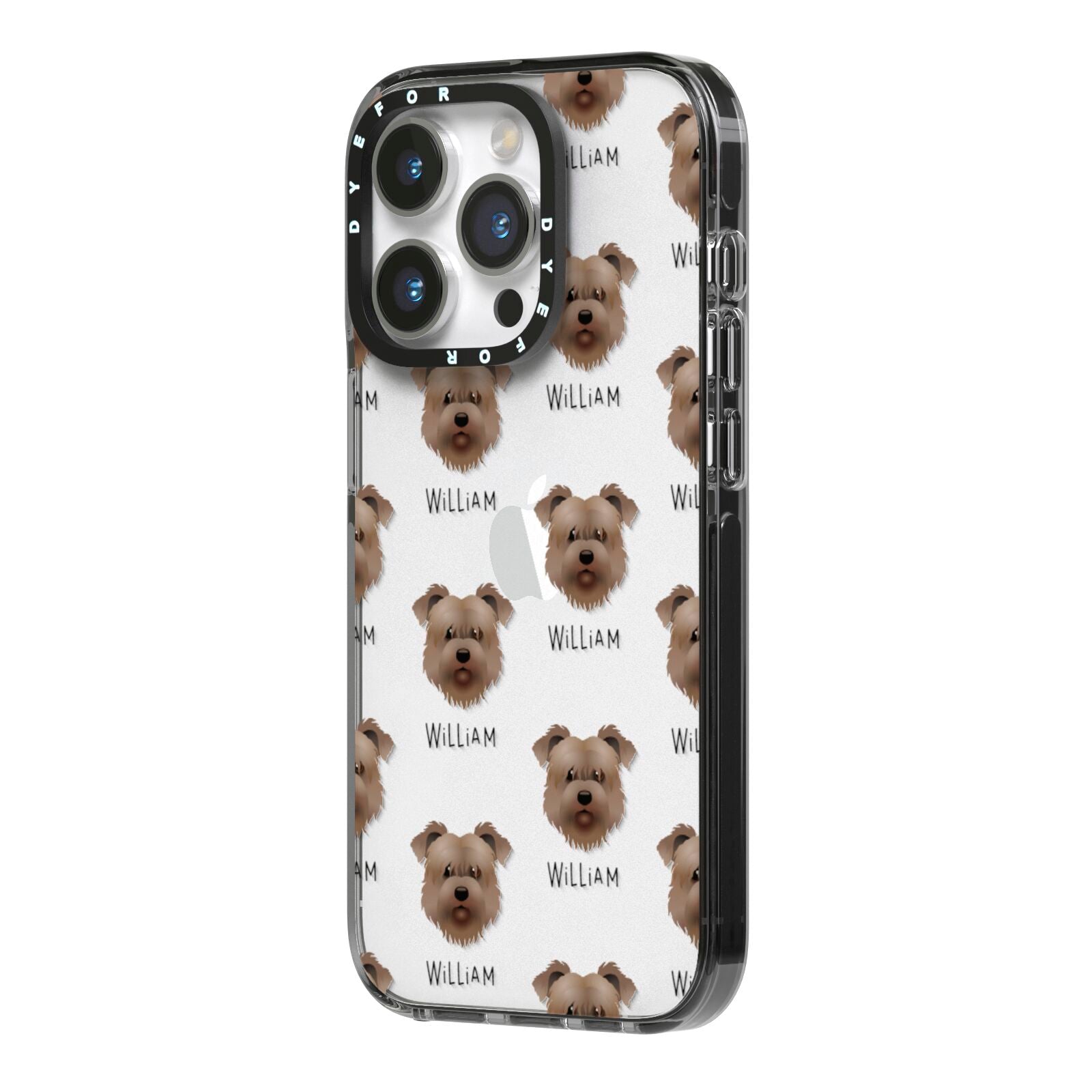 Glen Of Imaal Terrier Icon with Name iPhone 14 Pro Black Impact Case Side Angle on Silver phone