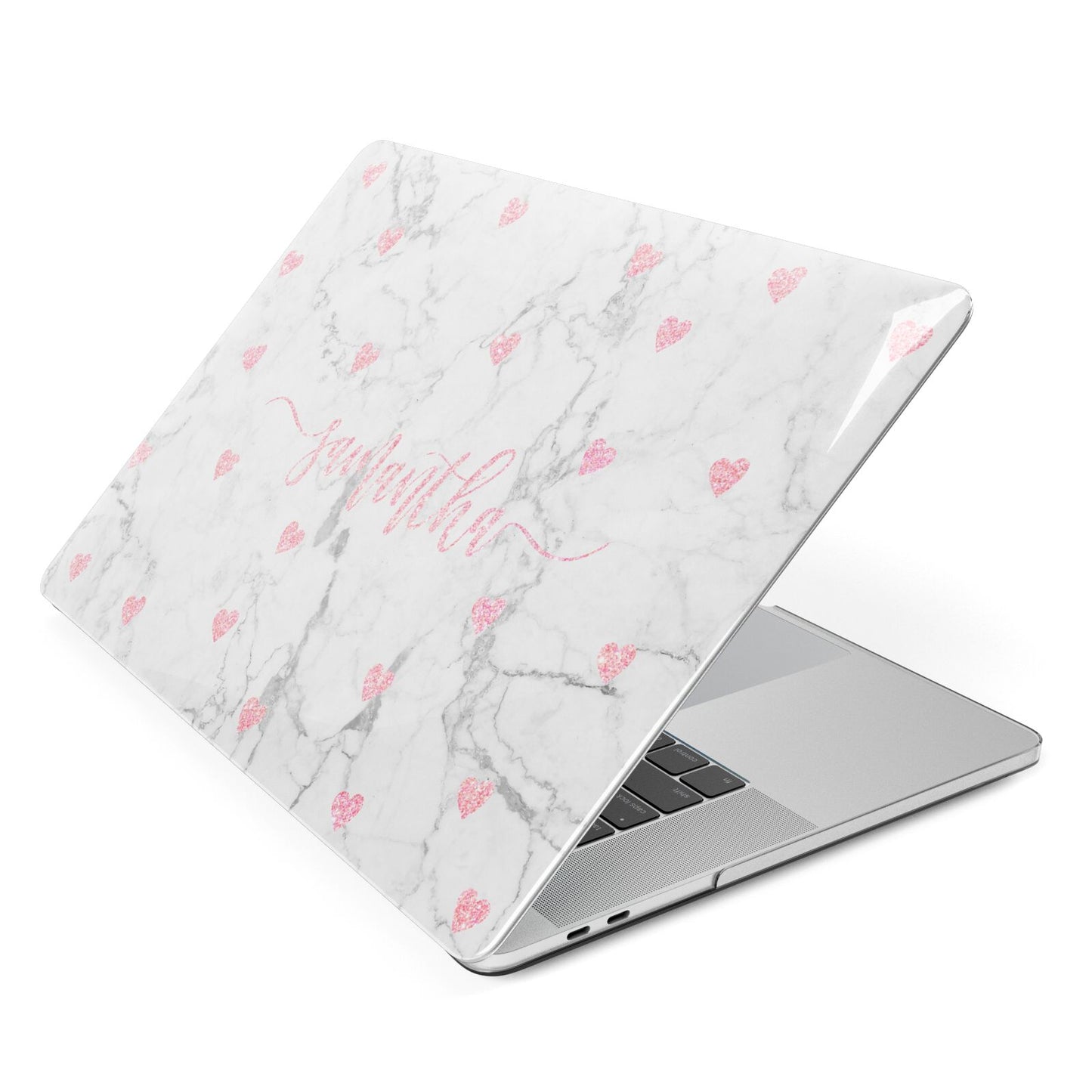 Glitter Hearts Marble Personalised Name Apple MacBook Case Side View