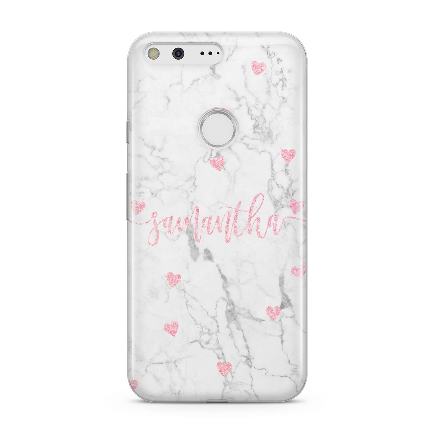 Glitter Hearts Marble Personalised Name Google Pixel Case