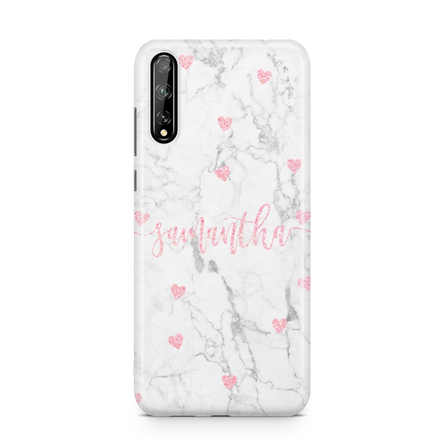 Glitter Hearts Marble Personalised Name Huawei Enjoy 10s Phone Case