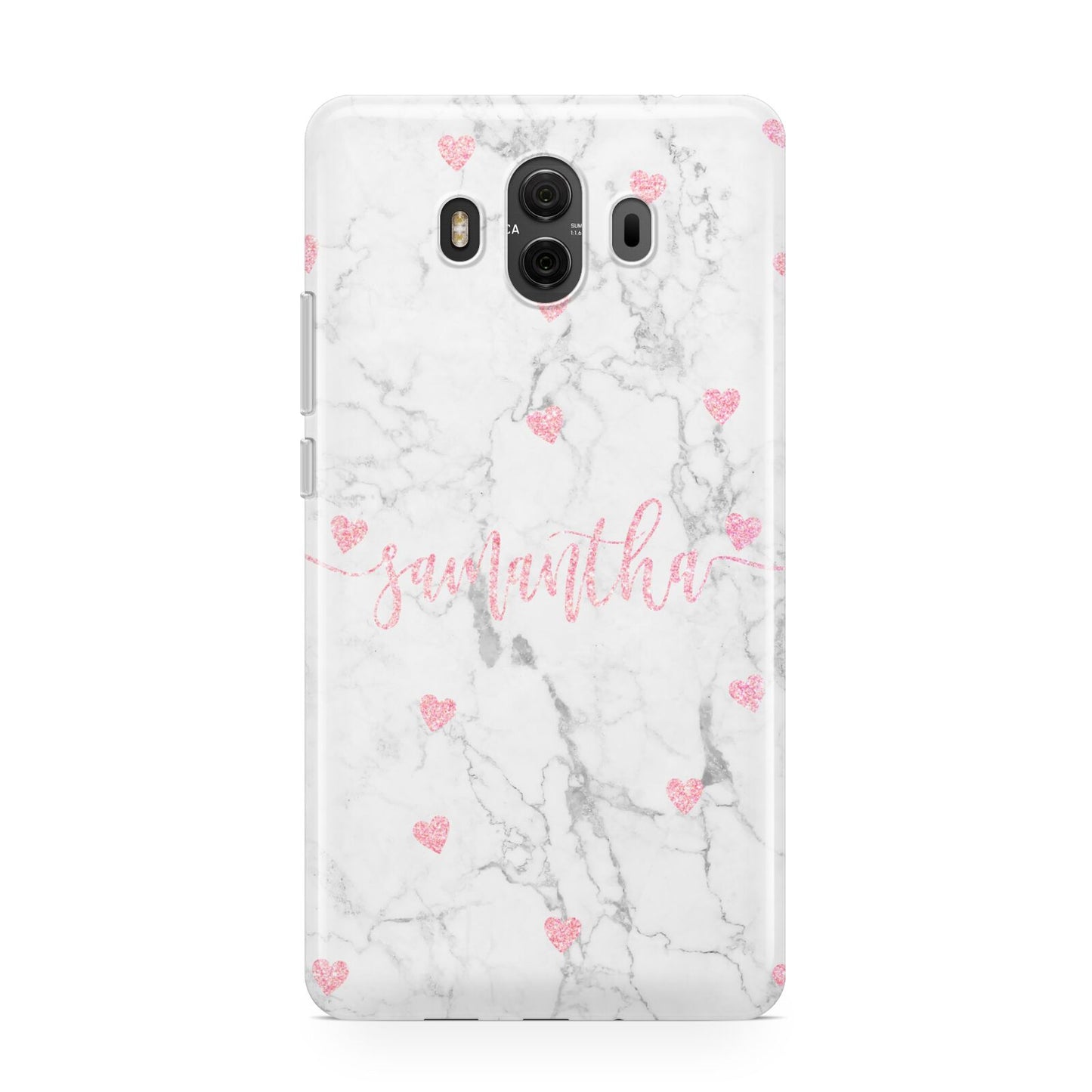 Glitter Hearts Marble Personalised Name Huawei Mate 10 Protective Phone Case