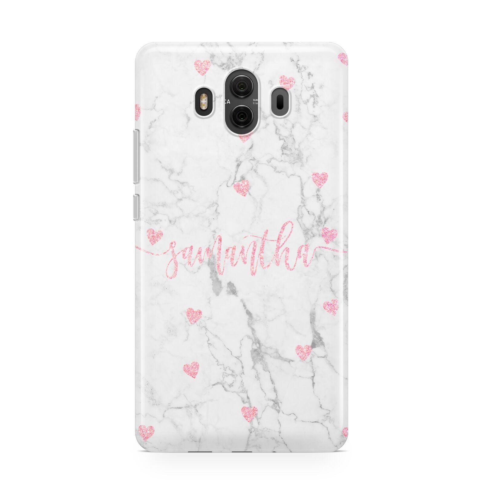 Glitter Hearts Marble Personalised Name Huawei Mate 10 Protective Phone Case