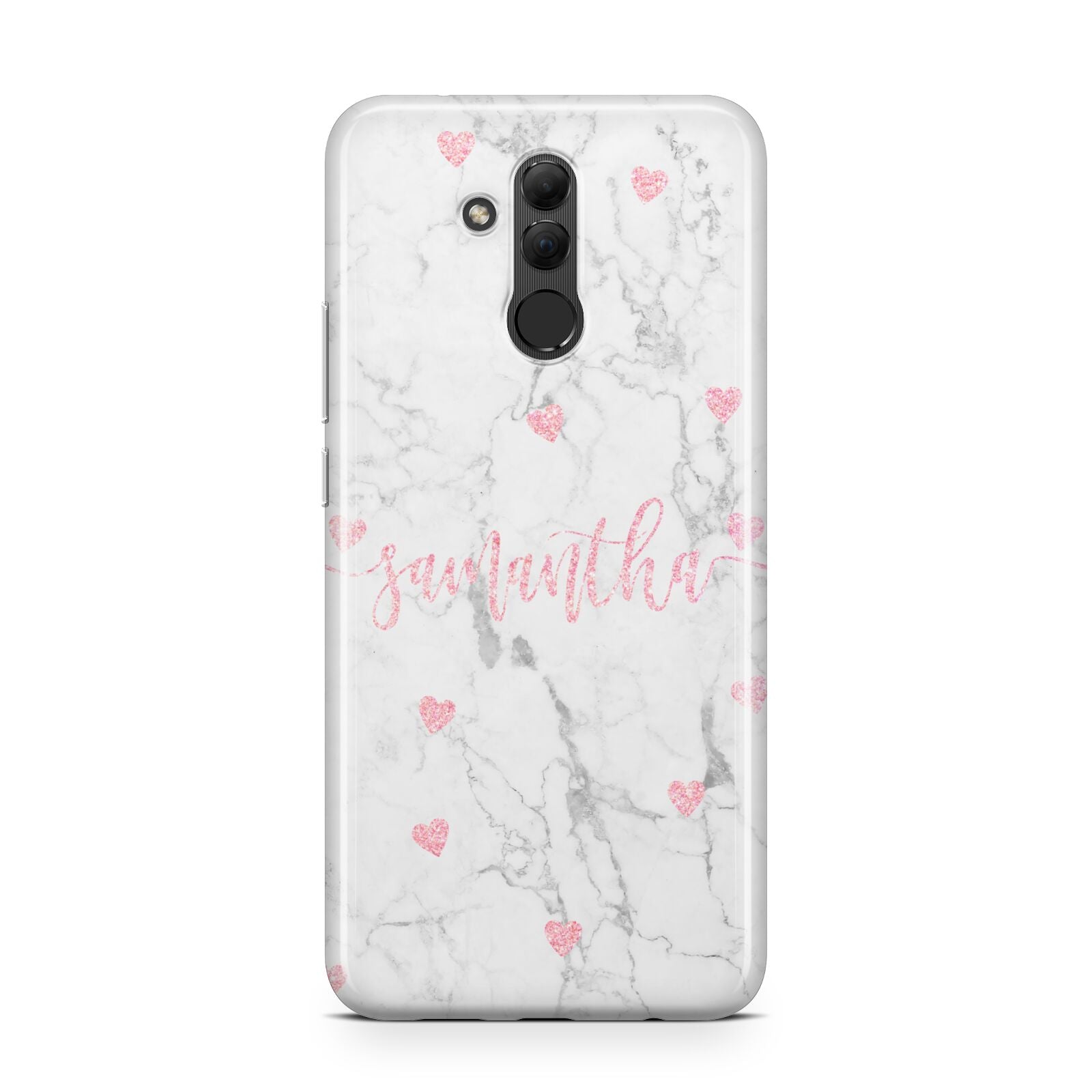 Glitter Hearts Marble Personalised Name Huawei Mate 20 Lite