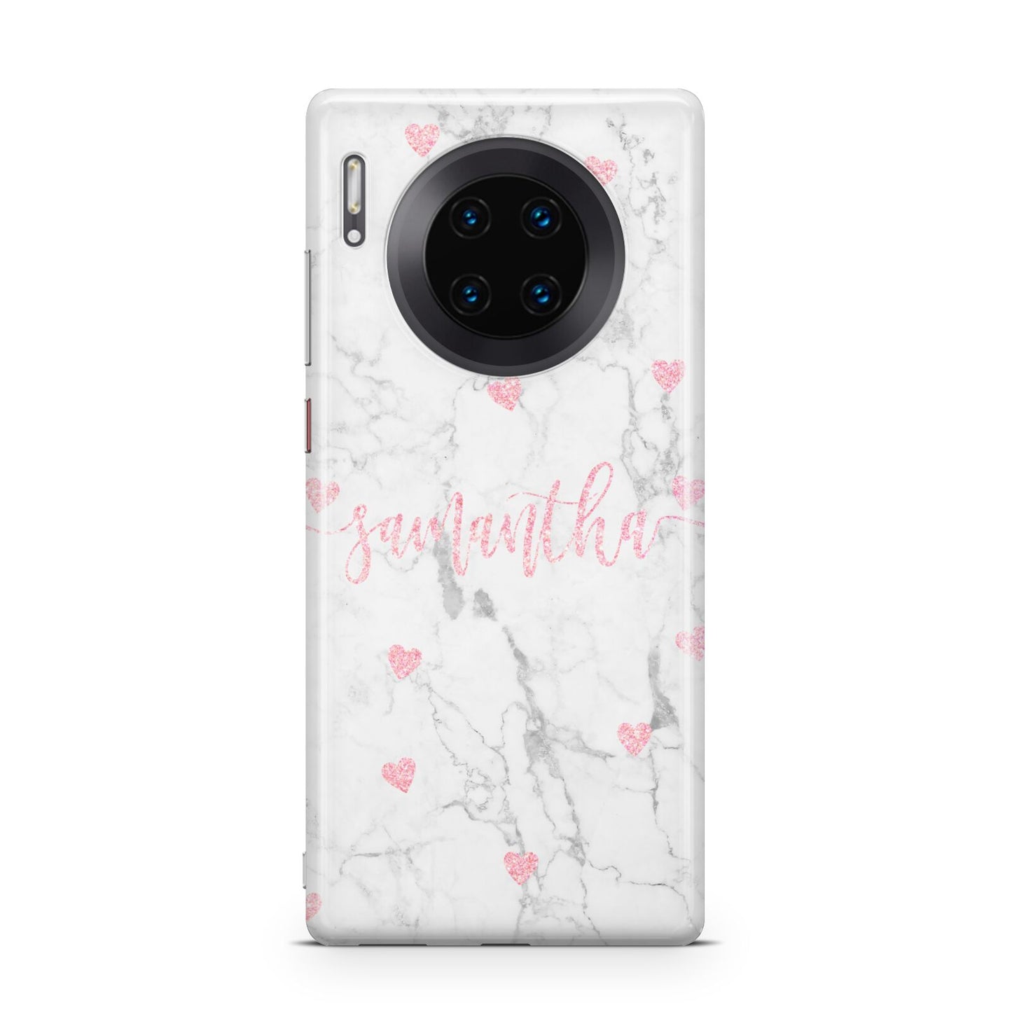 Glitter Hearts Marble Personalised Name Huawei Mate 30 Pro Phone Case