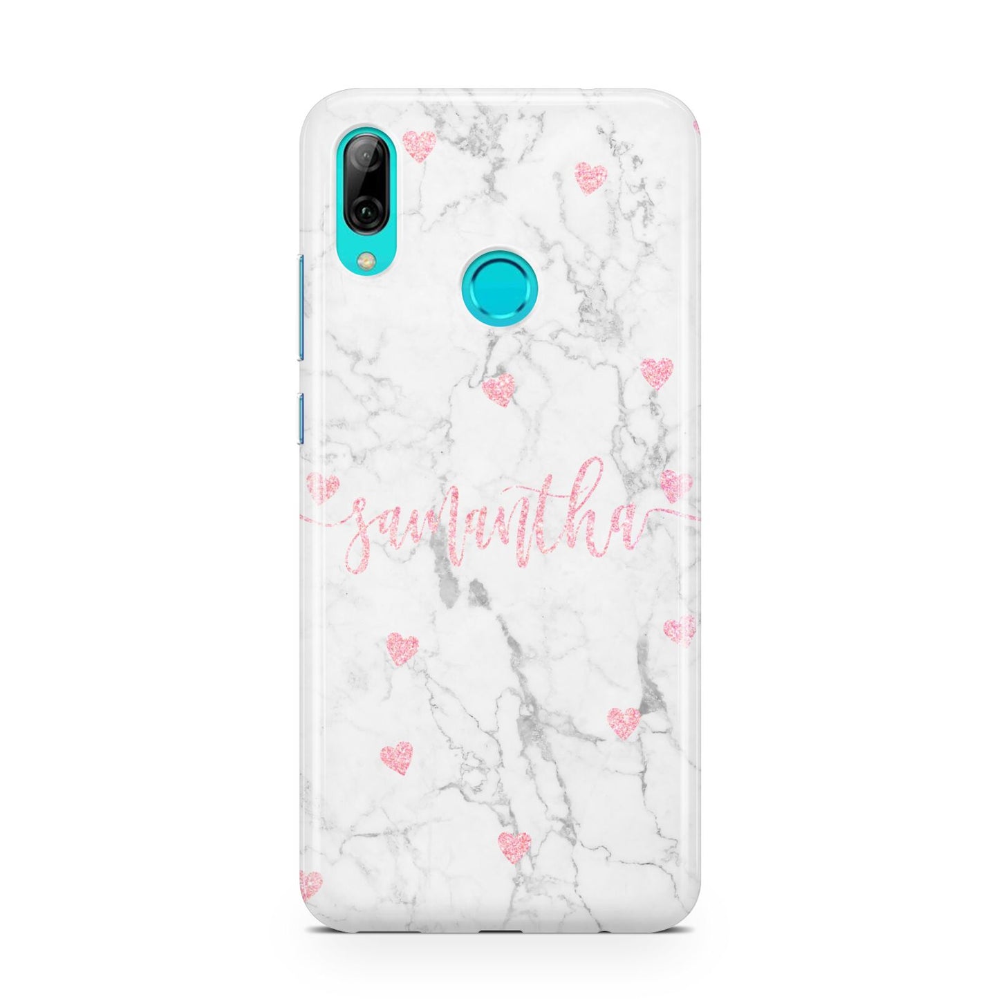 Glitter Hearts Marble Personalised Name Huawei P Smart 2019 Case