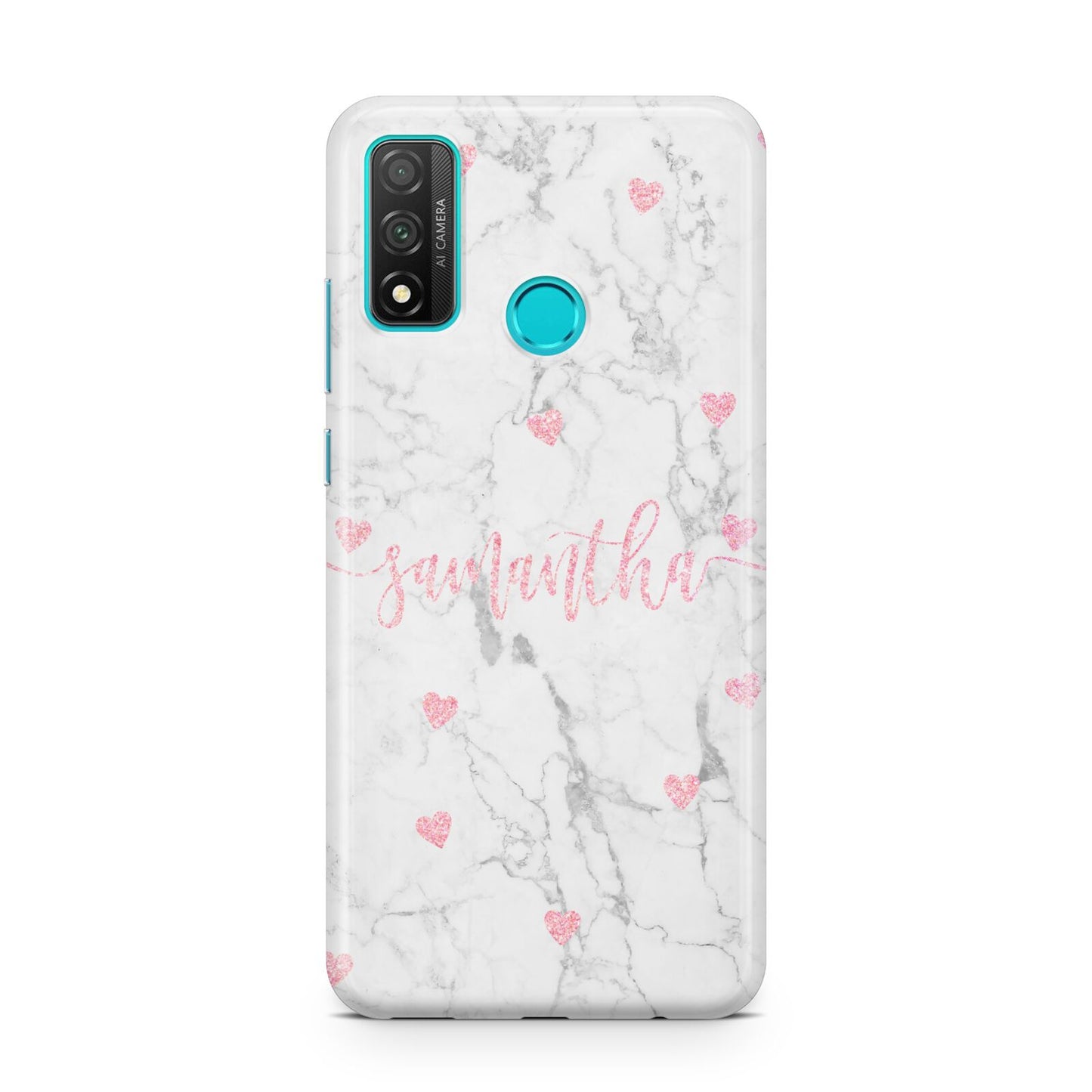 Glitter Hearts Marble Personalised Name Huawei P Smart 2020