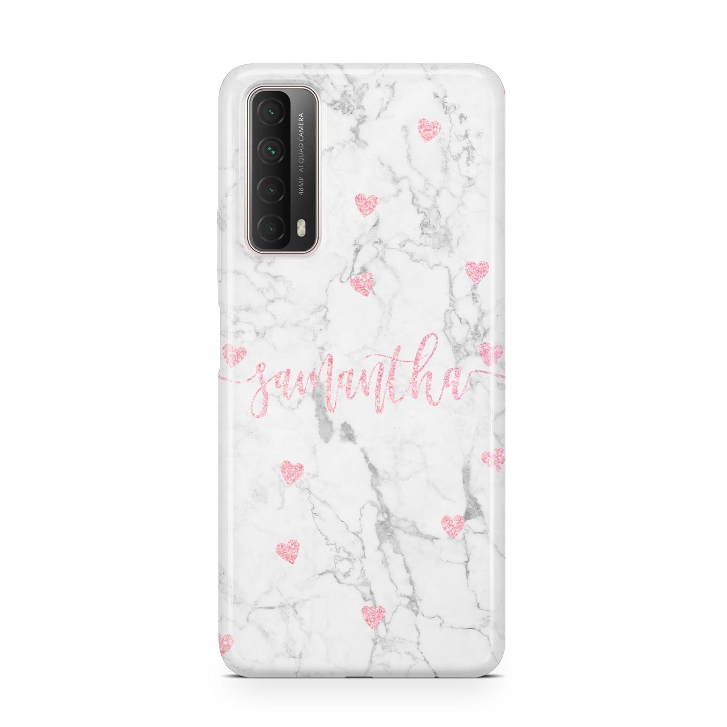 Glitter Hearts Marble Personalised Name Huawei P Smart 2021