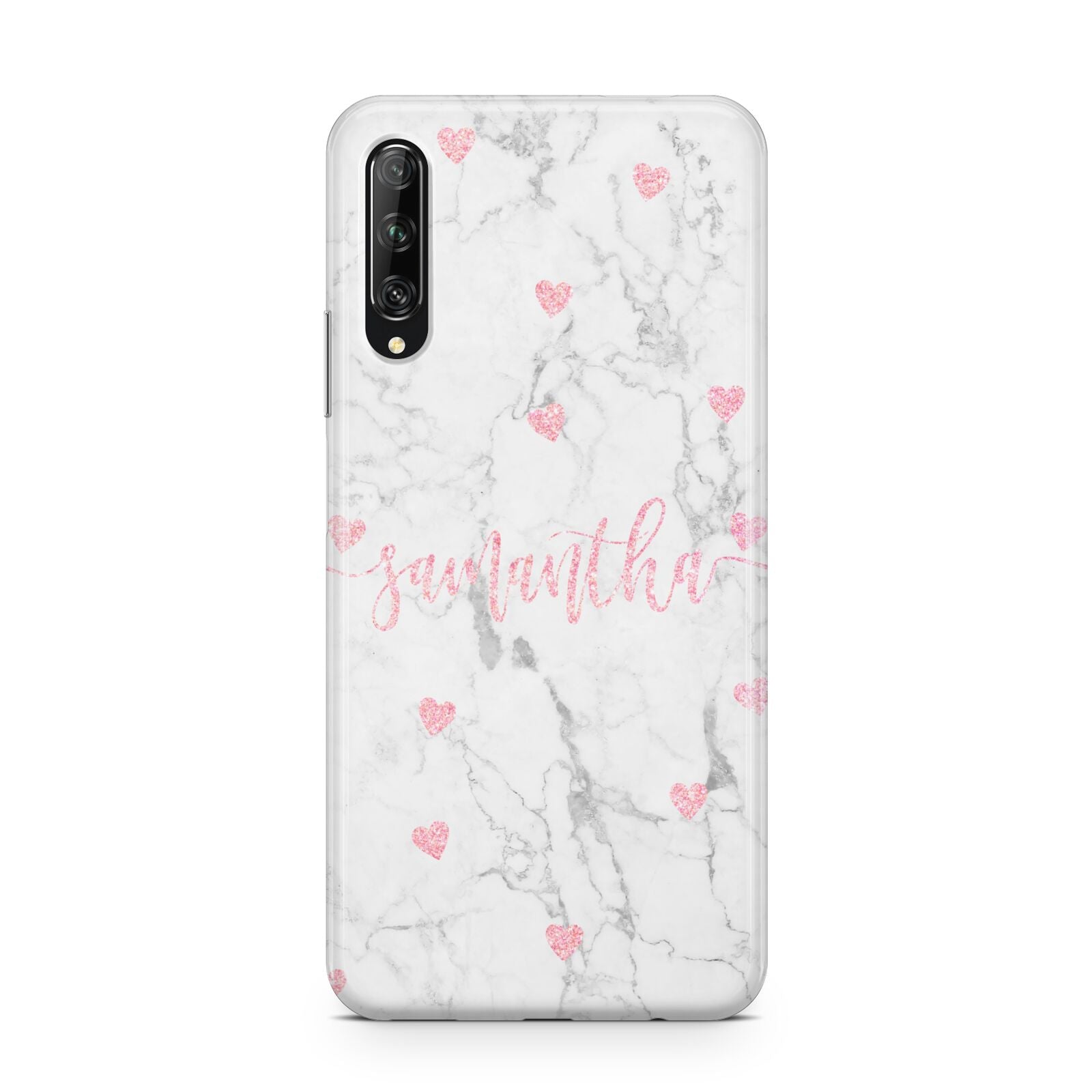 Glitter Hearts Marble Personalised Name Huawei P Smart Pro 2019