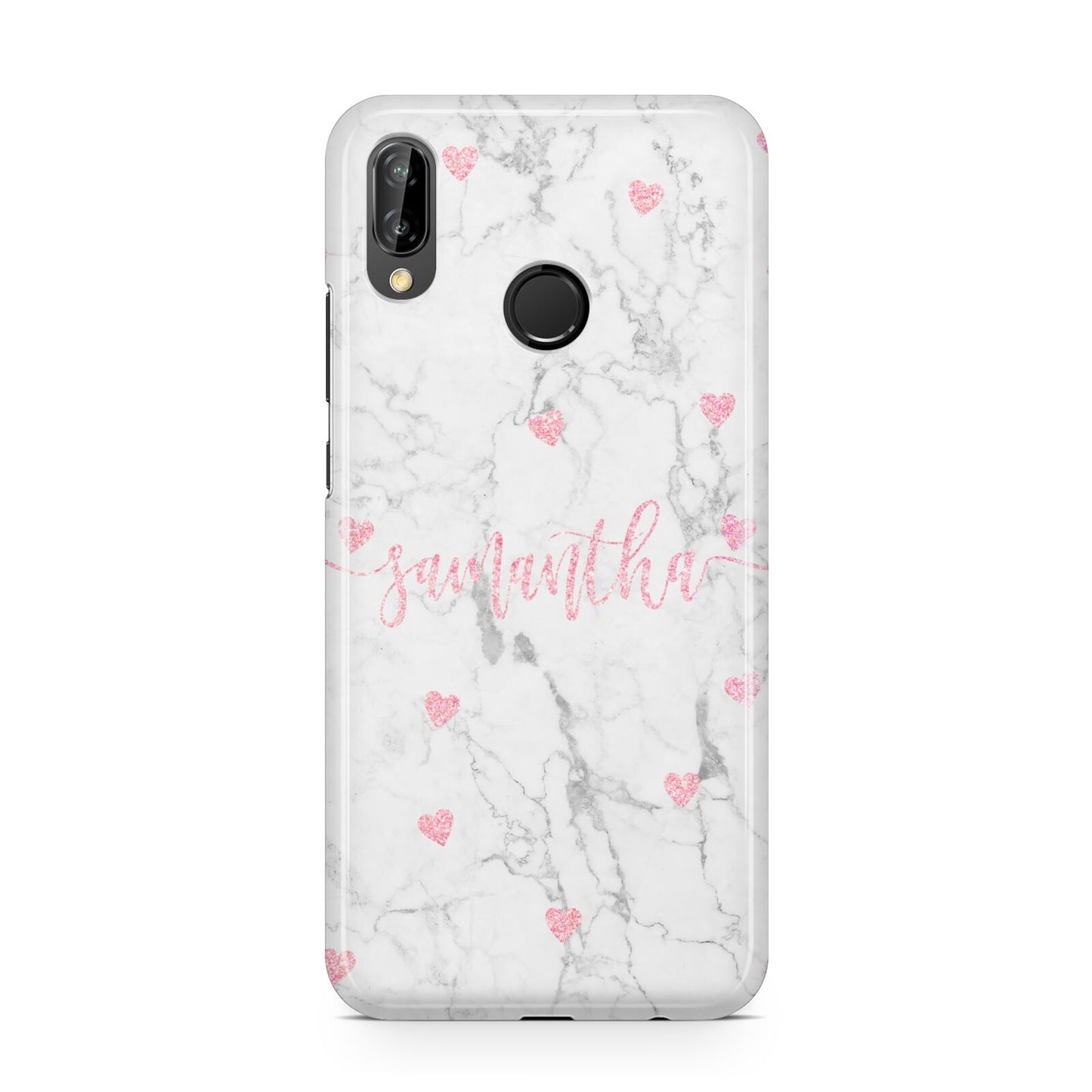 Glitter Hearts Marble Personalised Name Huawei P20 Lite Phone Case