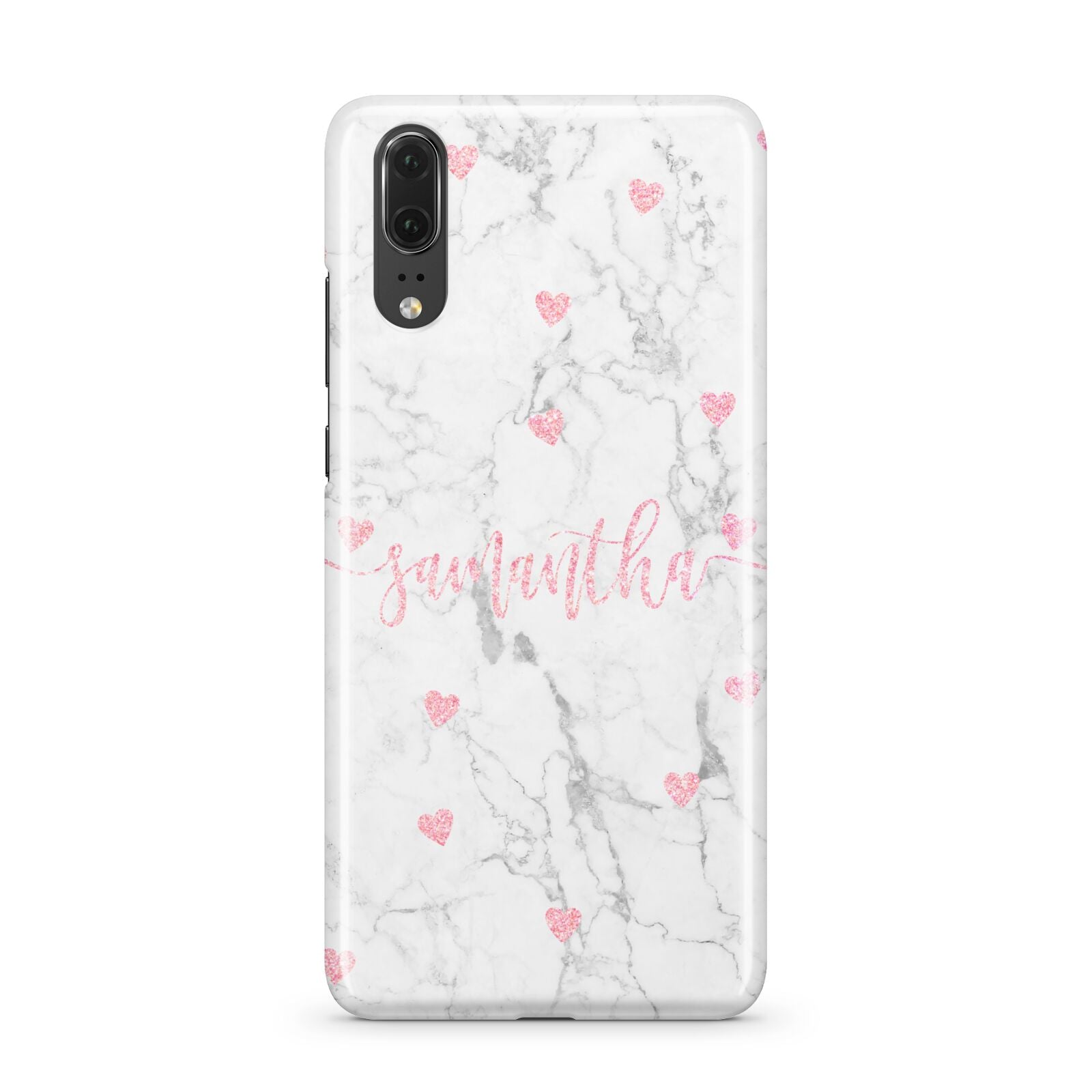 Glitter Hearts Marble Personalised Name Huawei P20 Phone Case