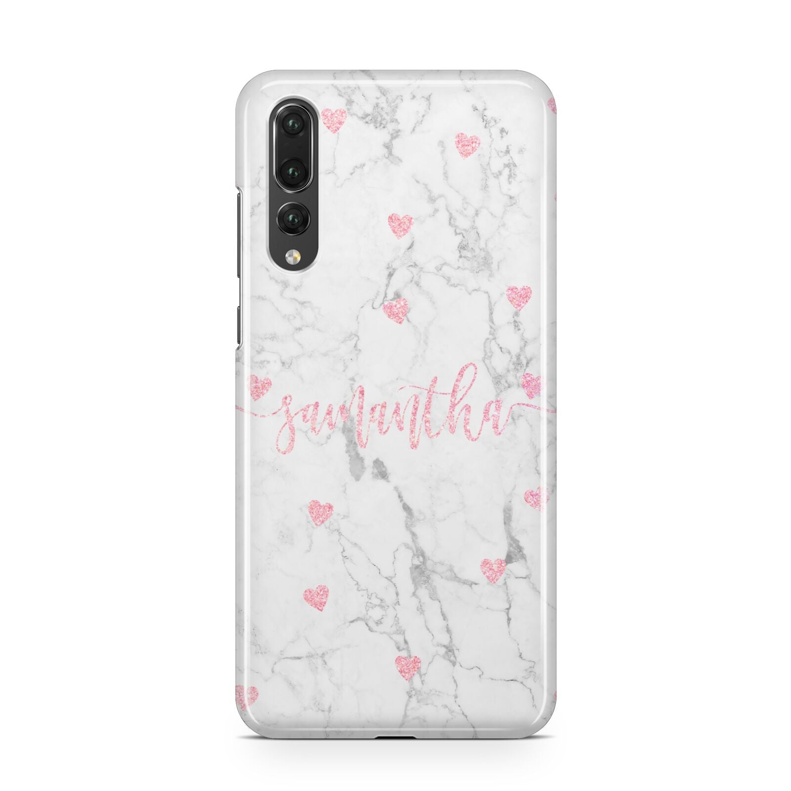 Glitter Hearts Marble Personalised Name Huawei P20 Pro Phone Case