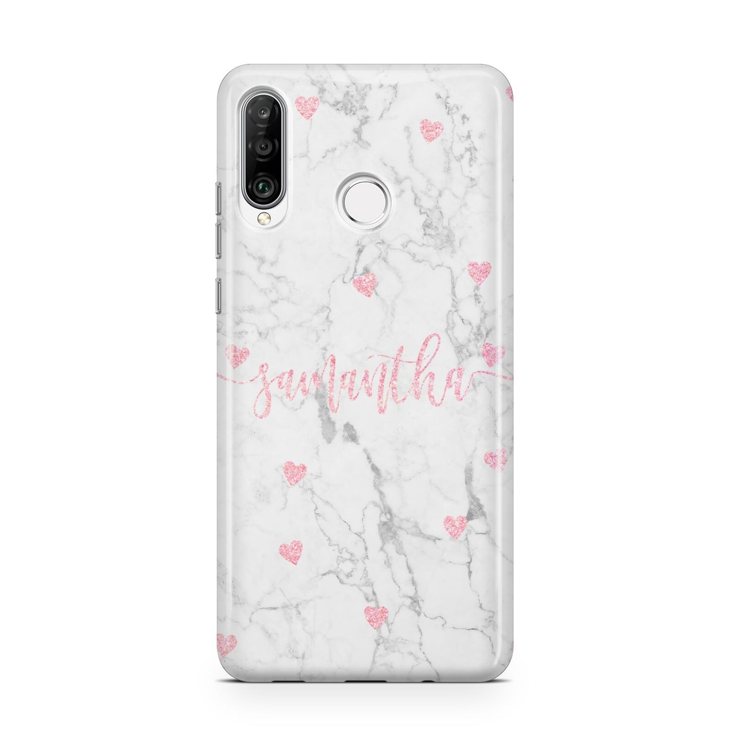 Glitter Hearts Marble Personalised Name Huawei P30 Lite Phone Case