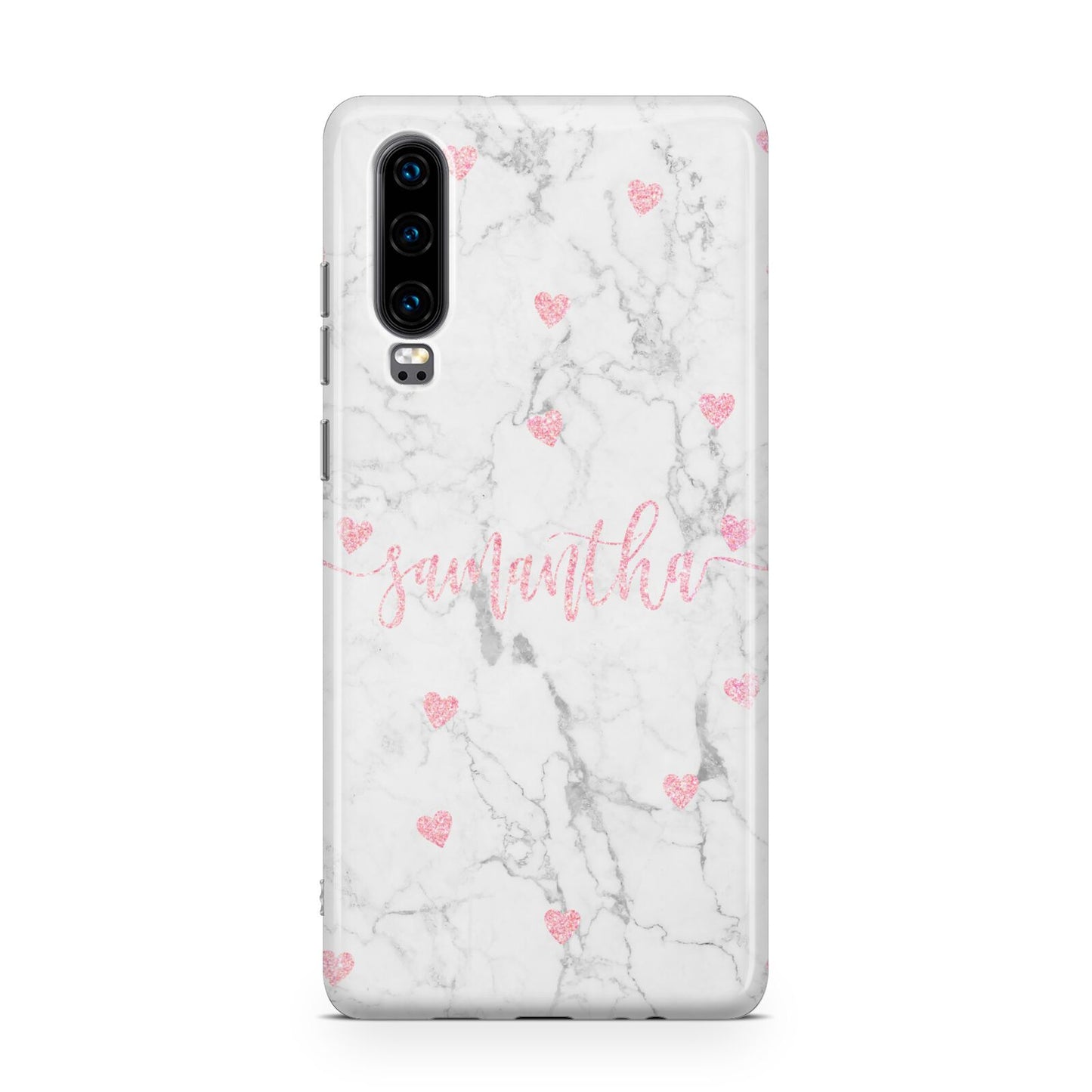 Glitter Hearts Marble Personalised Name Huawei P30 Phone Case