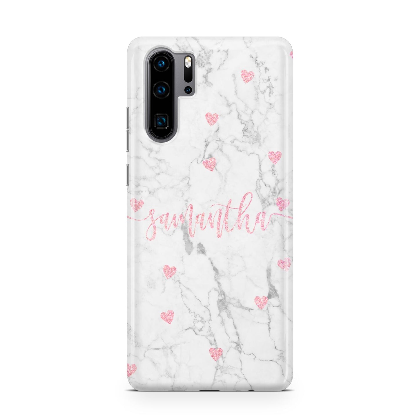 Glitter Hearts Marble Personalised Name Huawei P30 Pro Phone Case