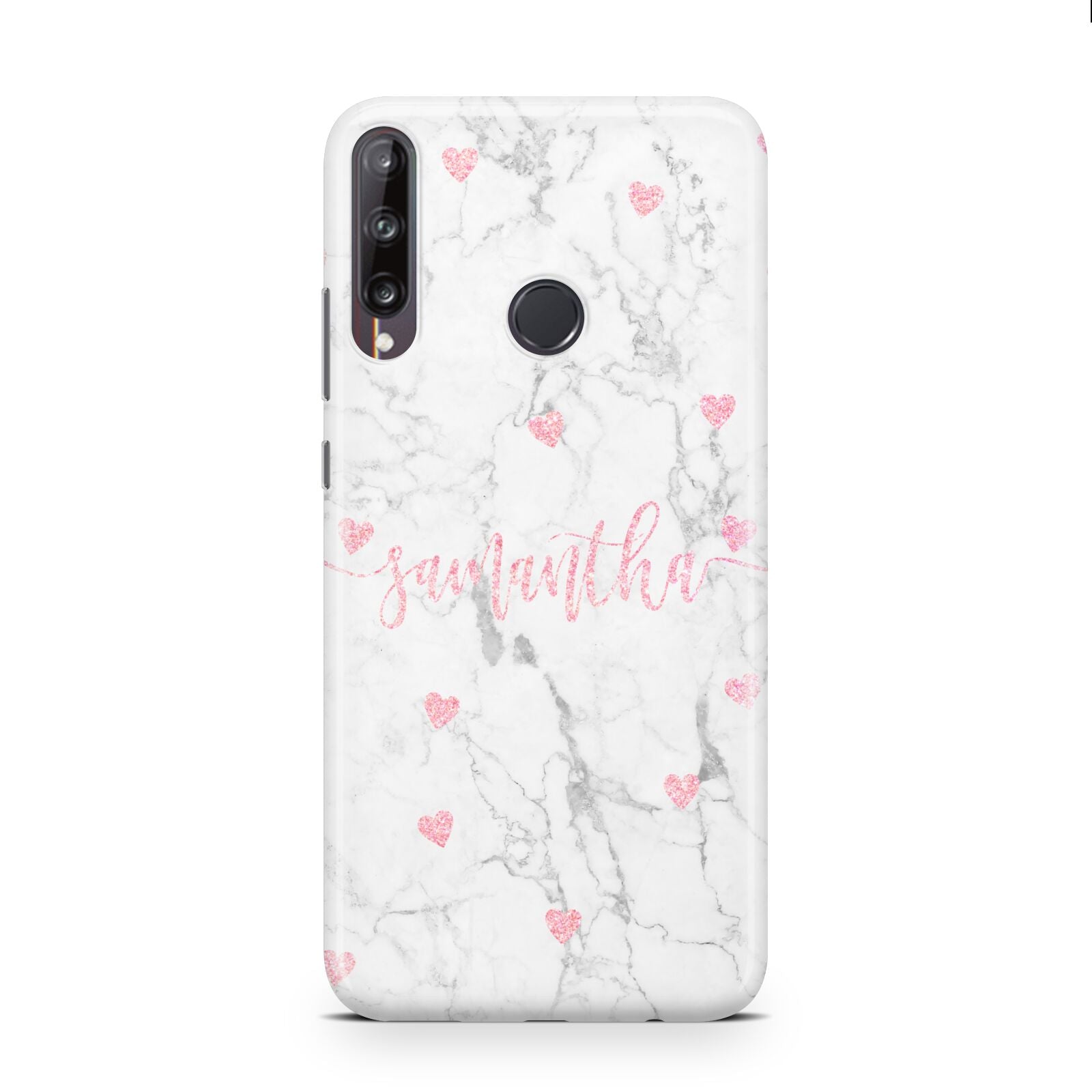 Glitter Hearts Marble Personalised Name Huawei P40 Lite E Phone Case