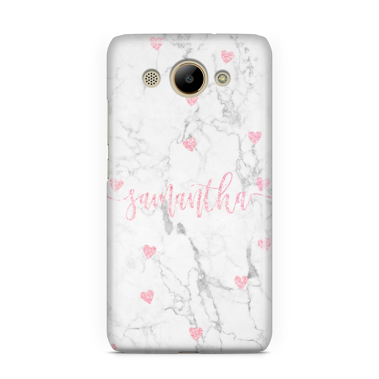 Glitter Hearts Marble Personalised Name Huawei Y3 2017