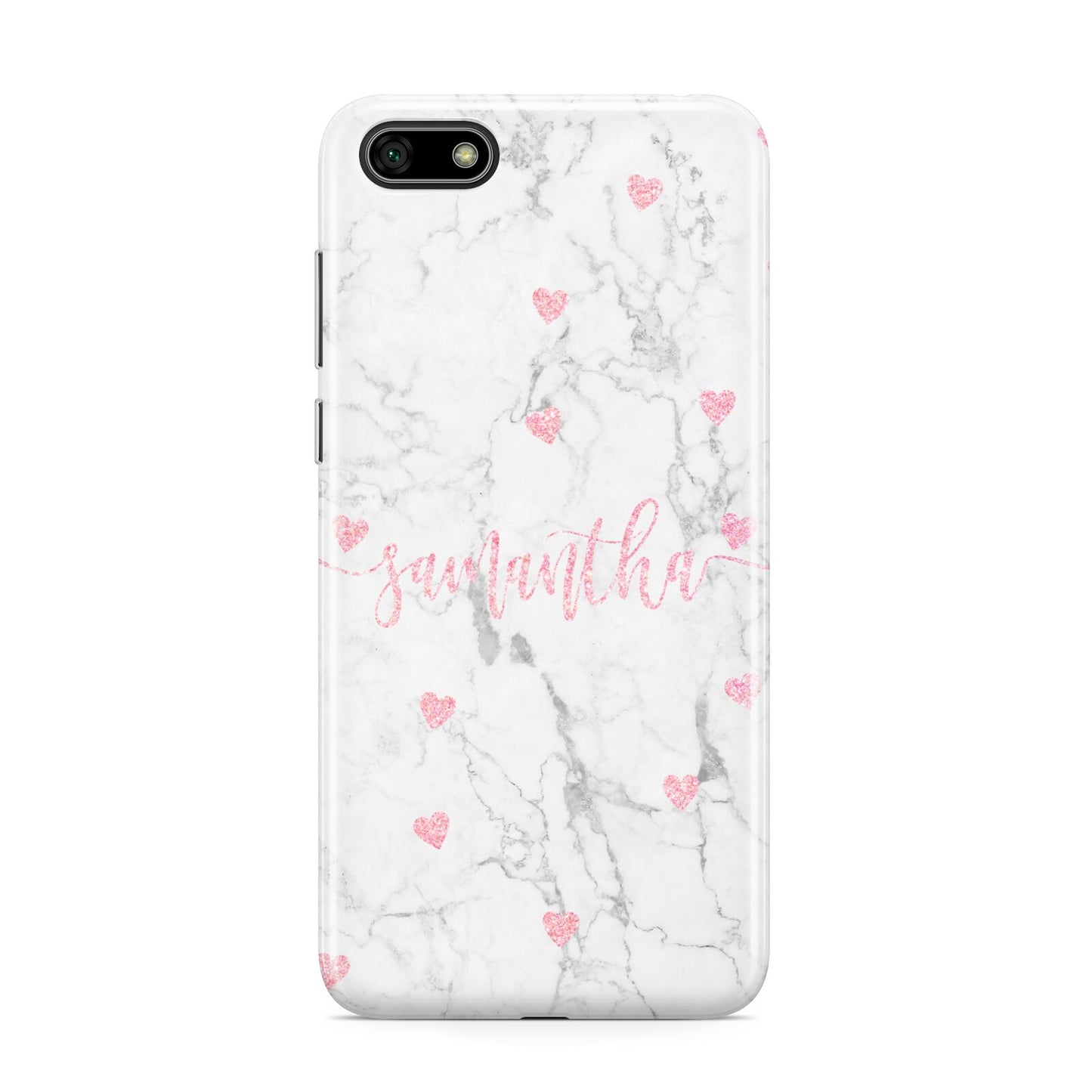 Glitter Hearts Marble Personalised Name Huawei Y5 Prime 2018 Phone Case