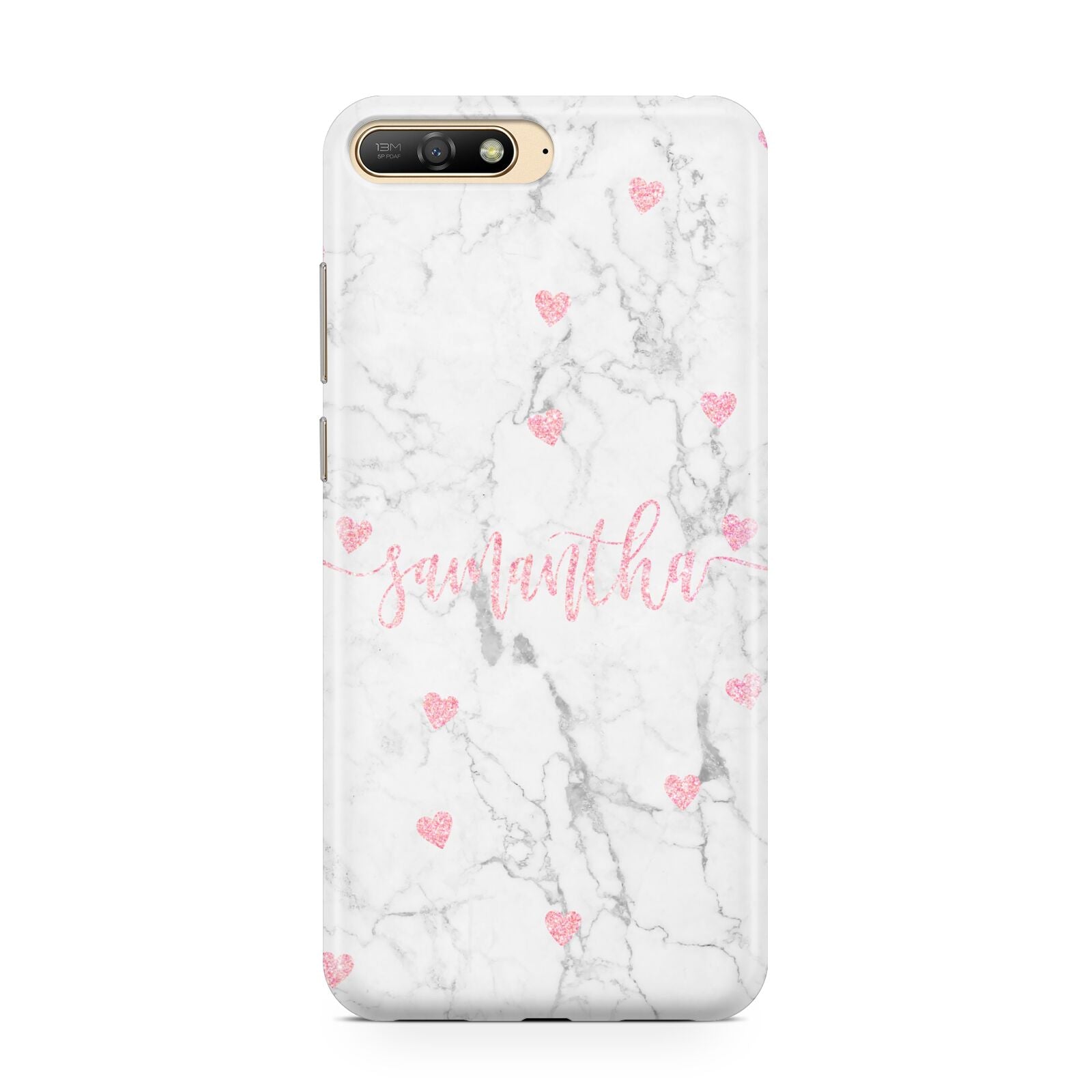 Glitter Hearts Marble Personalised Name Huawei Y6 2018