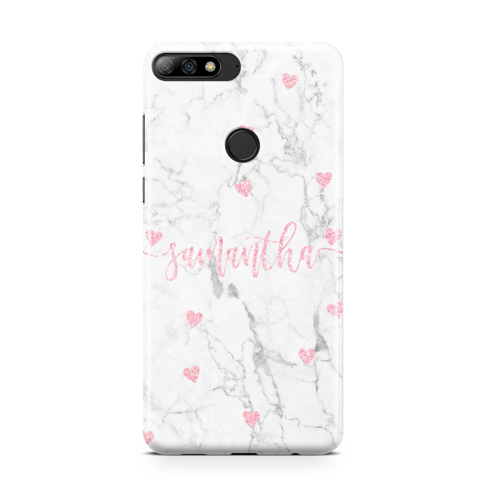 Glitter Hearts Marble Personalised Name Huawei Y7 2018