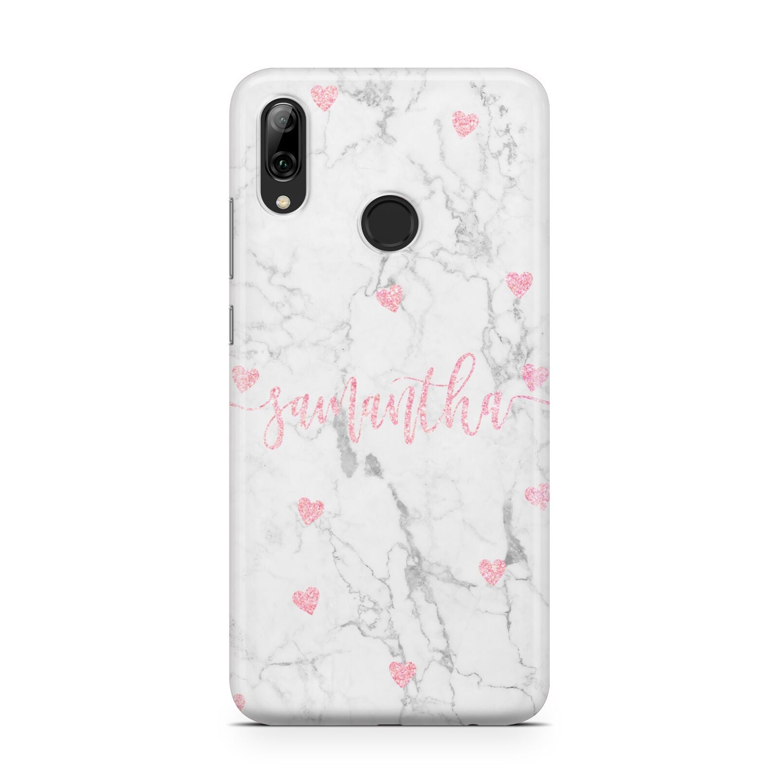 Glitter Hearts Marble Personalised Name Huawei Y7 2019