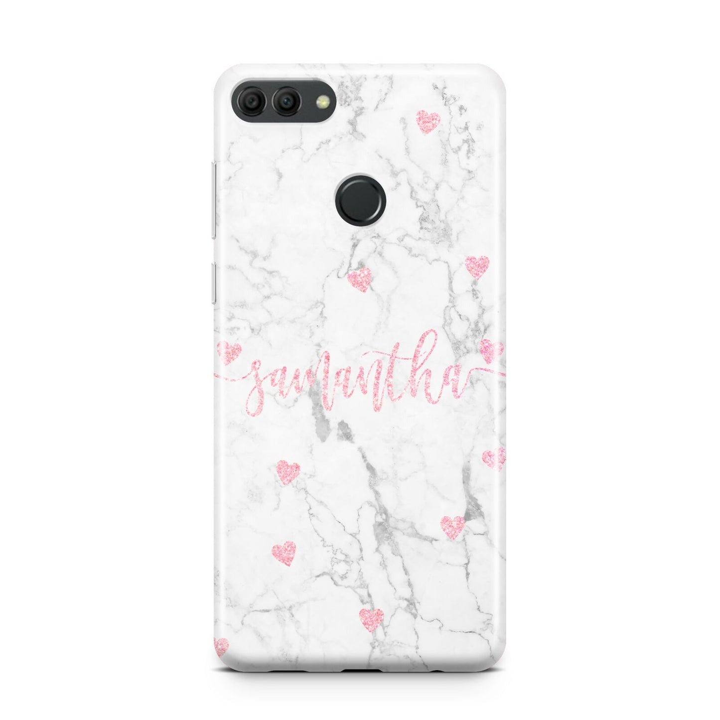 Glitter Hearts Marble Personalised Name Huawei Y9 2018