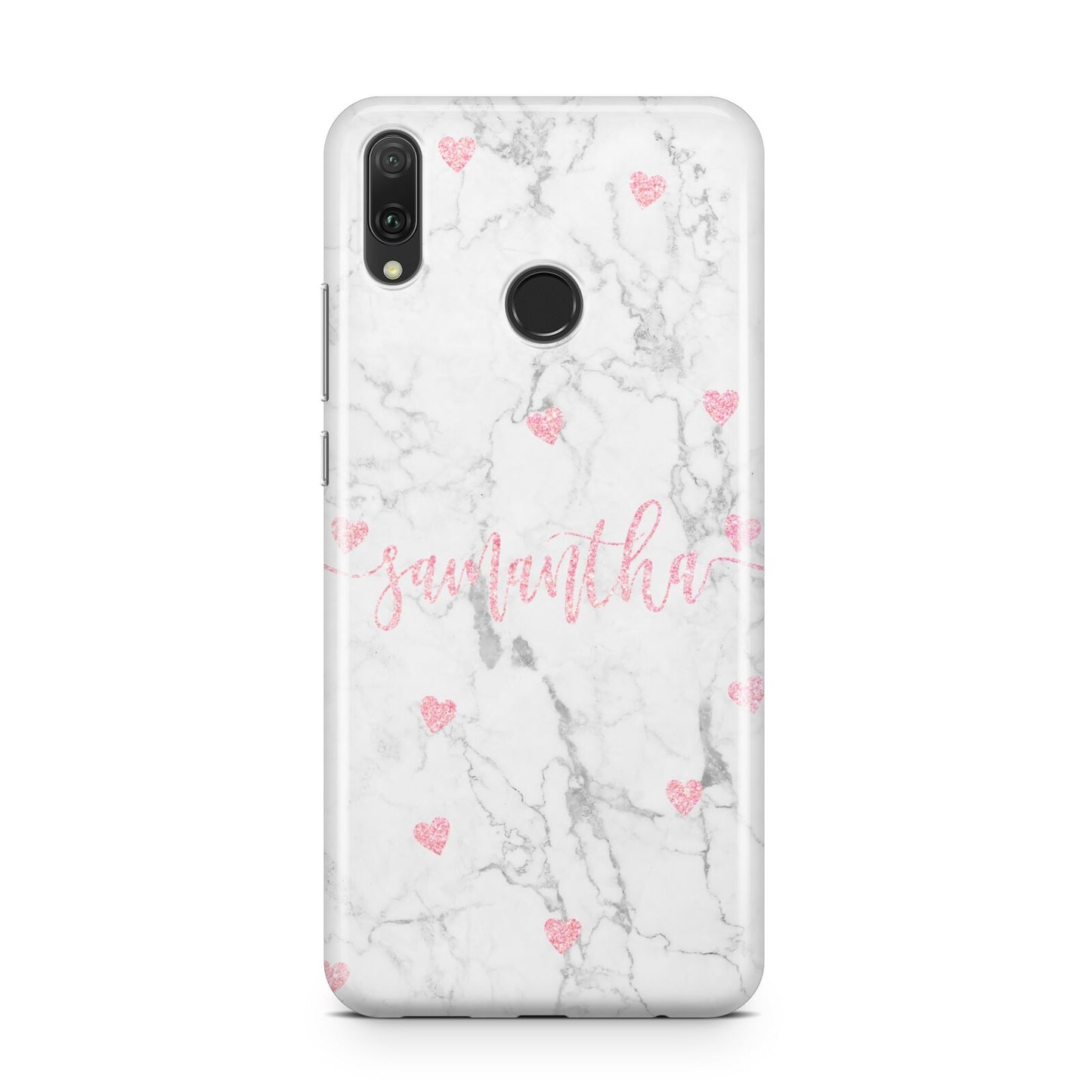 Glitter Hearts Marble Personalised Name Huawei Y9 2019