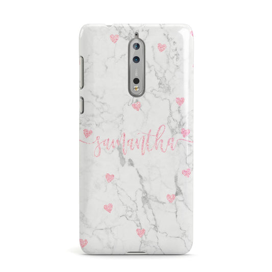 Glitter Hearts Marble Personalised Name Nokia Case