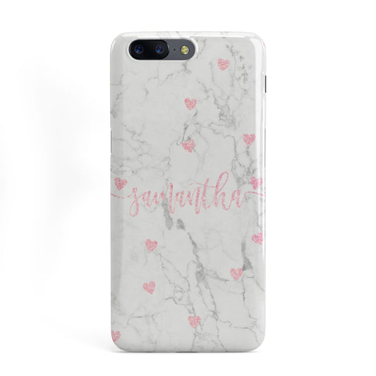 Glitter Hearts Marble Personalised Name OnePlus Case