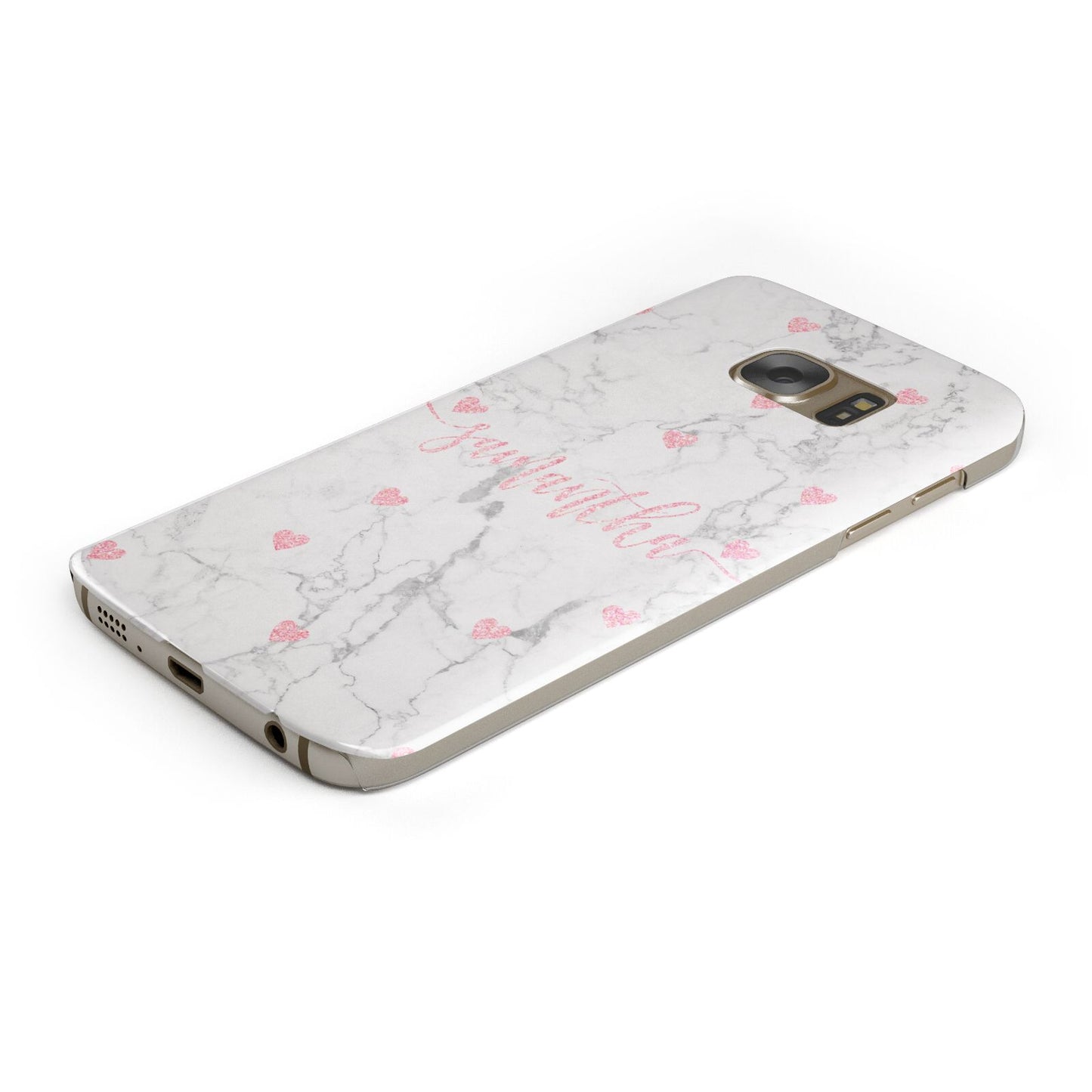 Glitter Hearts Marble Personalised Name Protective Samsung Galaxy Case Angled Image