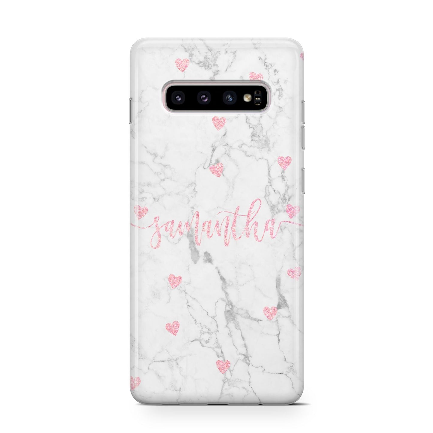 Glitter Hearts Marble Personalised Name Protective Samsung Galaxy Case