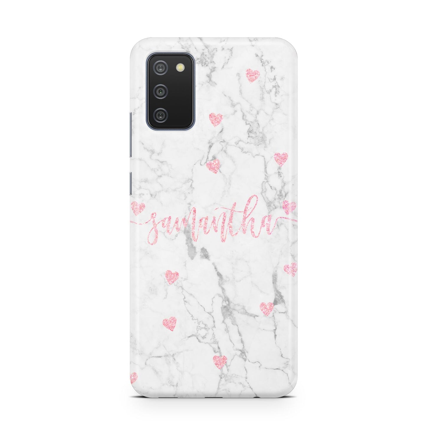 Glitter Hearts Marble Personalised Name Samsung A02s Case