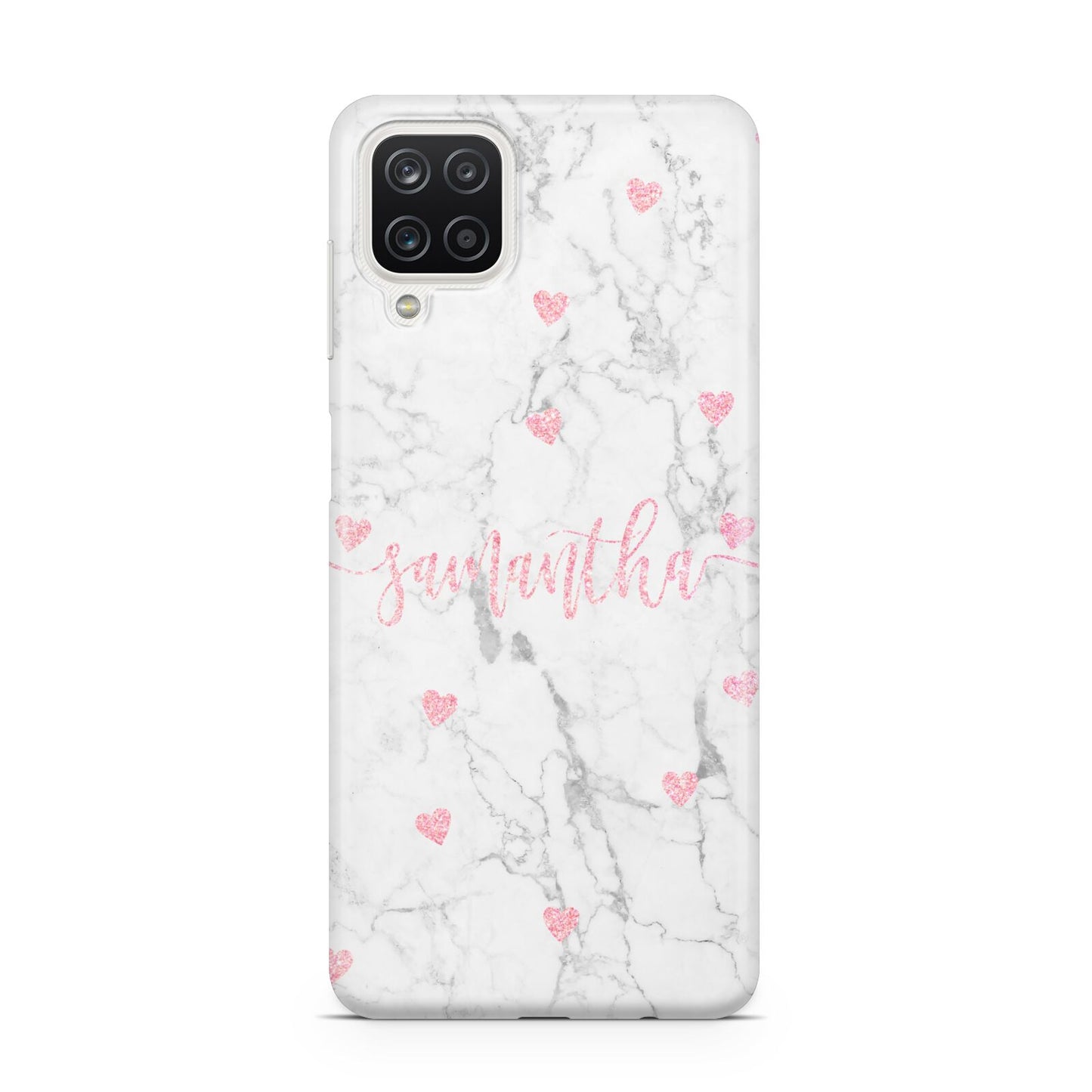 Glitter Hearts Marble Personalised Name Samsung A12 Case