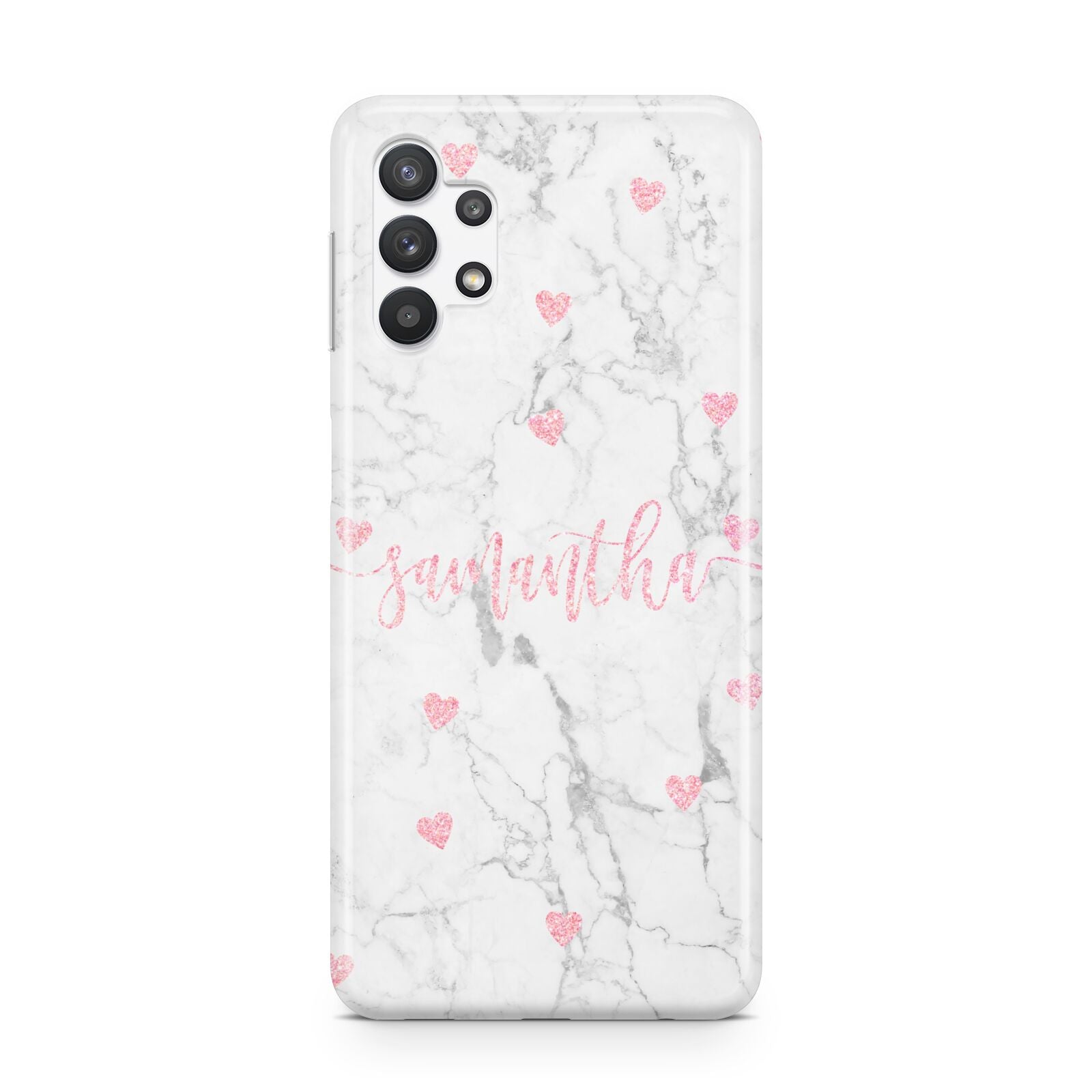 Glitter Hearts Marble Personalised Name Samsung A32 5G Case