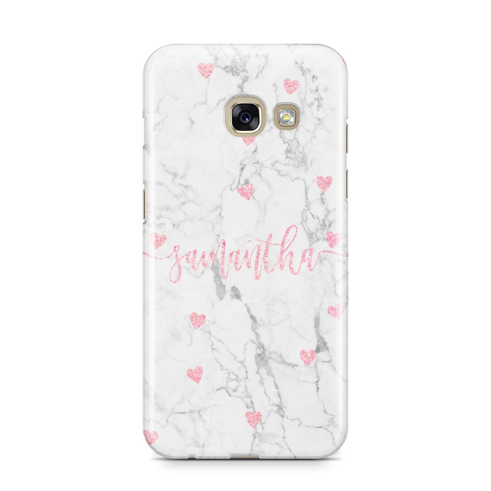 Glitter Hearts Marble Personalised Name Samsung Galaxy A3 2017 Case on gold phone