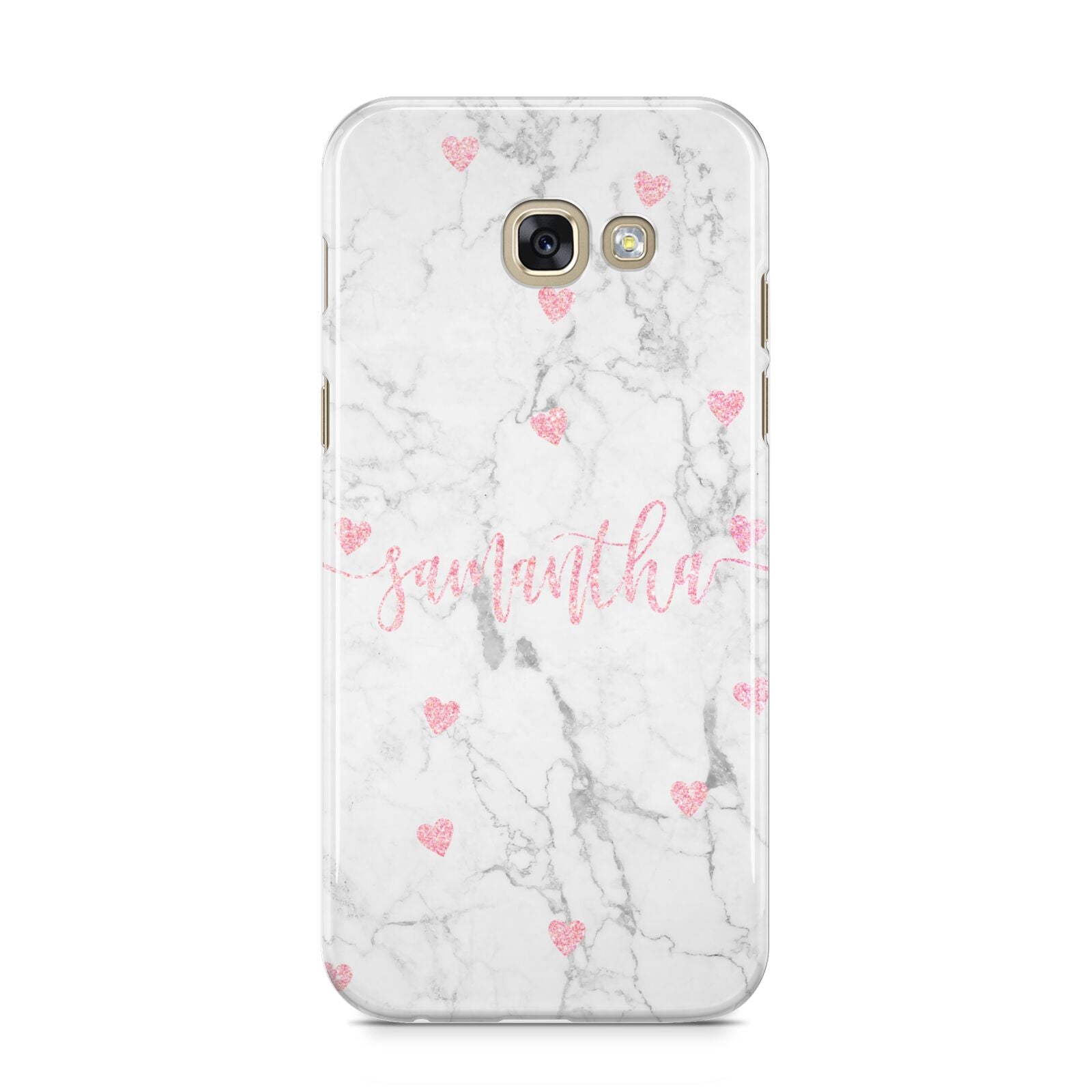 Glitter Hearts Marble Personalised Name Samsung Galaxy A5 2017 Case on gold phone