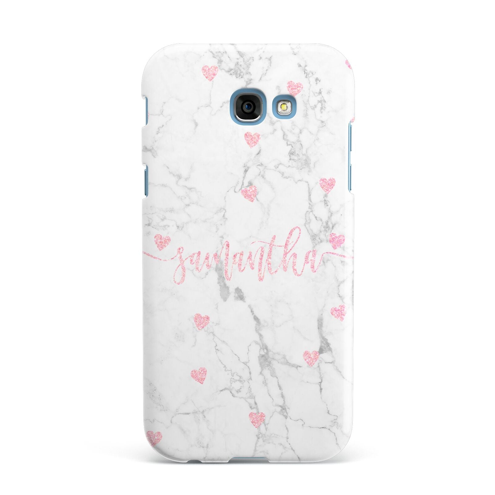 Glitter Hearts Marble Personalised Name Samsung Galaxy A7 2017 Case