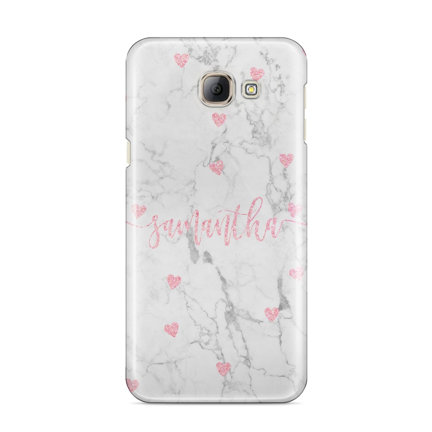 Glitter Hearts Marble Personalised Name Samsung Galaxy A8 2016 Case