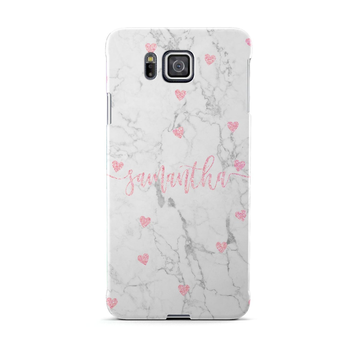 Glitter Hearts Marble Personalised Name Samsung Galaxy Alpha Case