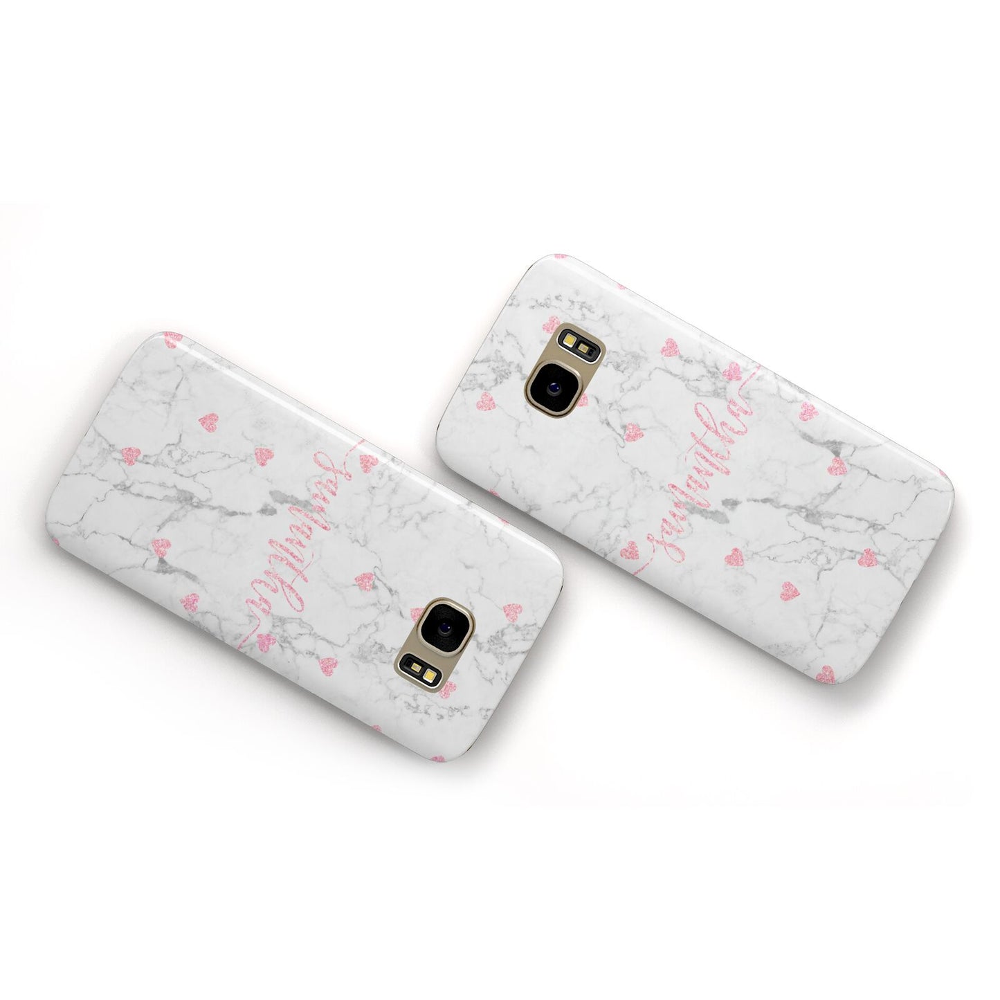 Glitter Hearts Marble Personalised Name Samsung Galaxy Case Flat Overview