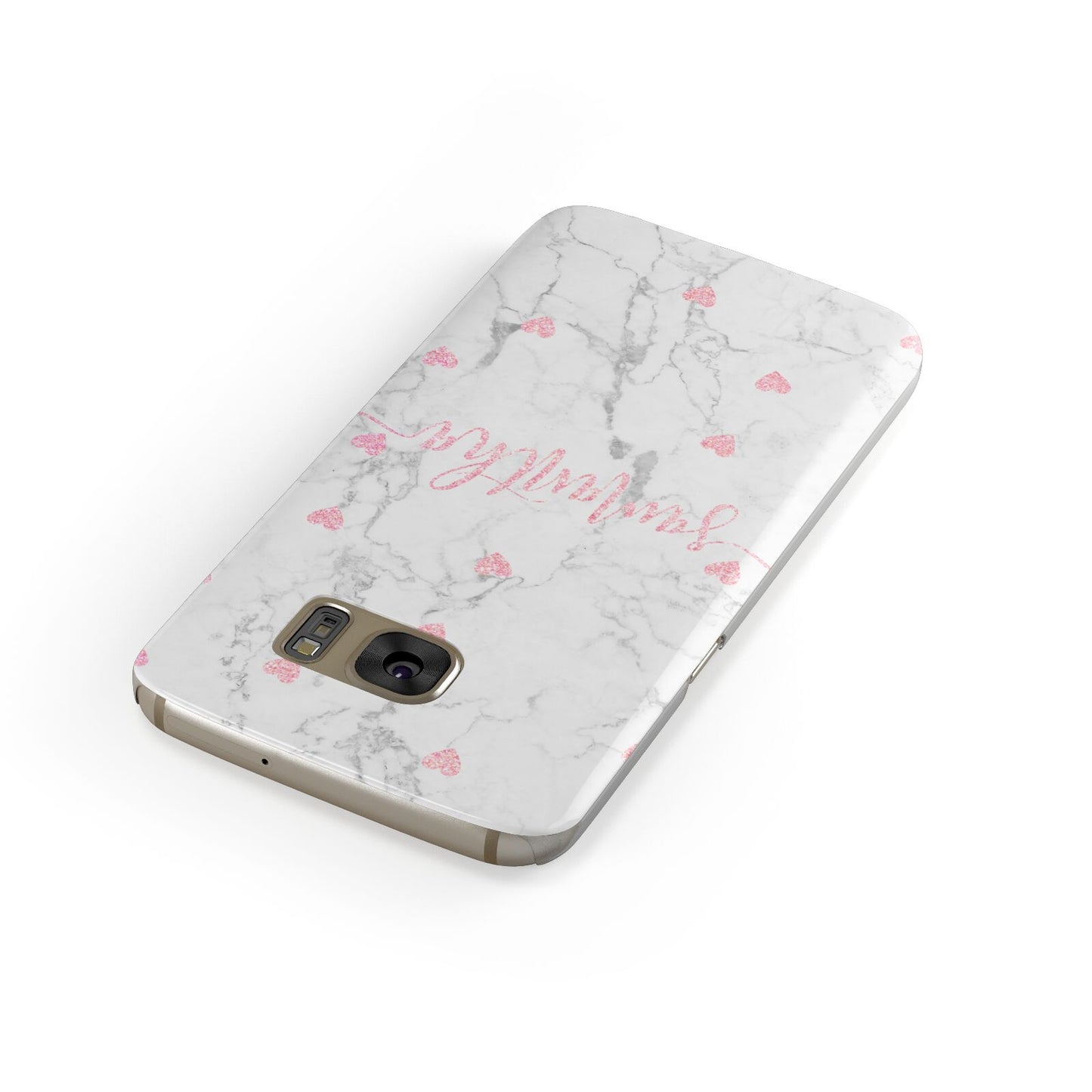 Glitter Hearts Marble Personalised Name Samsung Galaxy Case Front Close Up