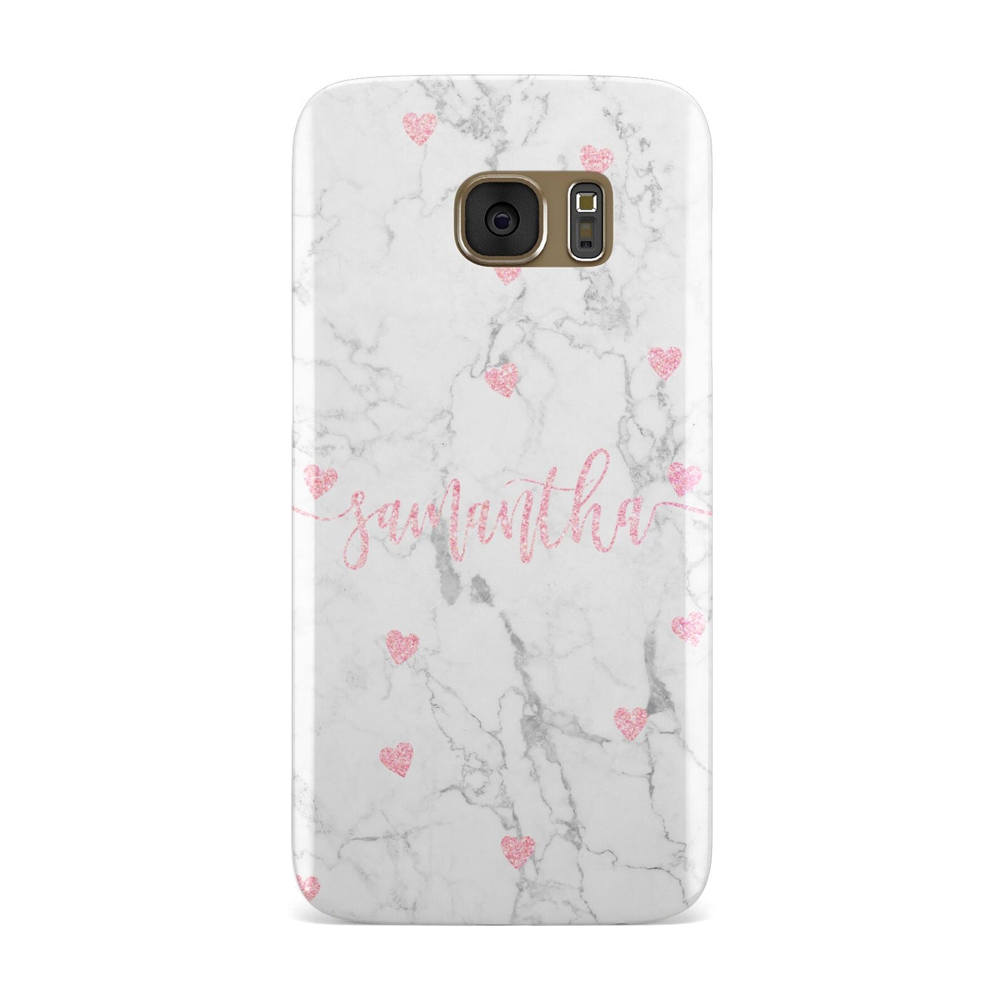 Glitter Hearts Marble Personalised Name Samsung Galaxy Case