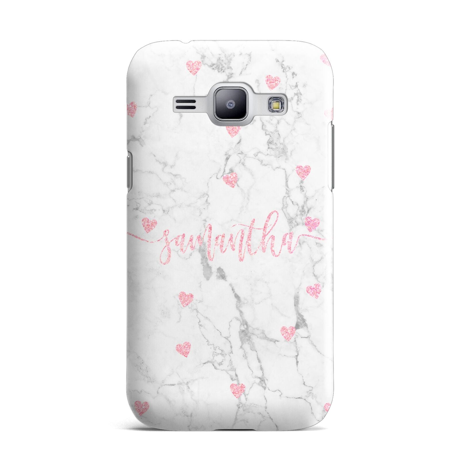 Glitter Hearts Marble Personalised Name Samsung Galaxy J1 2015 Case