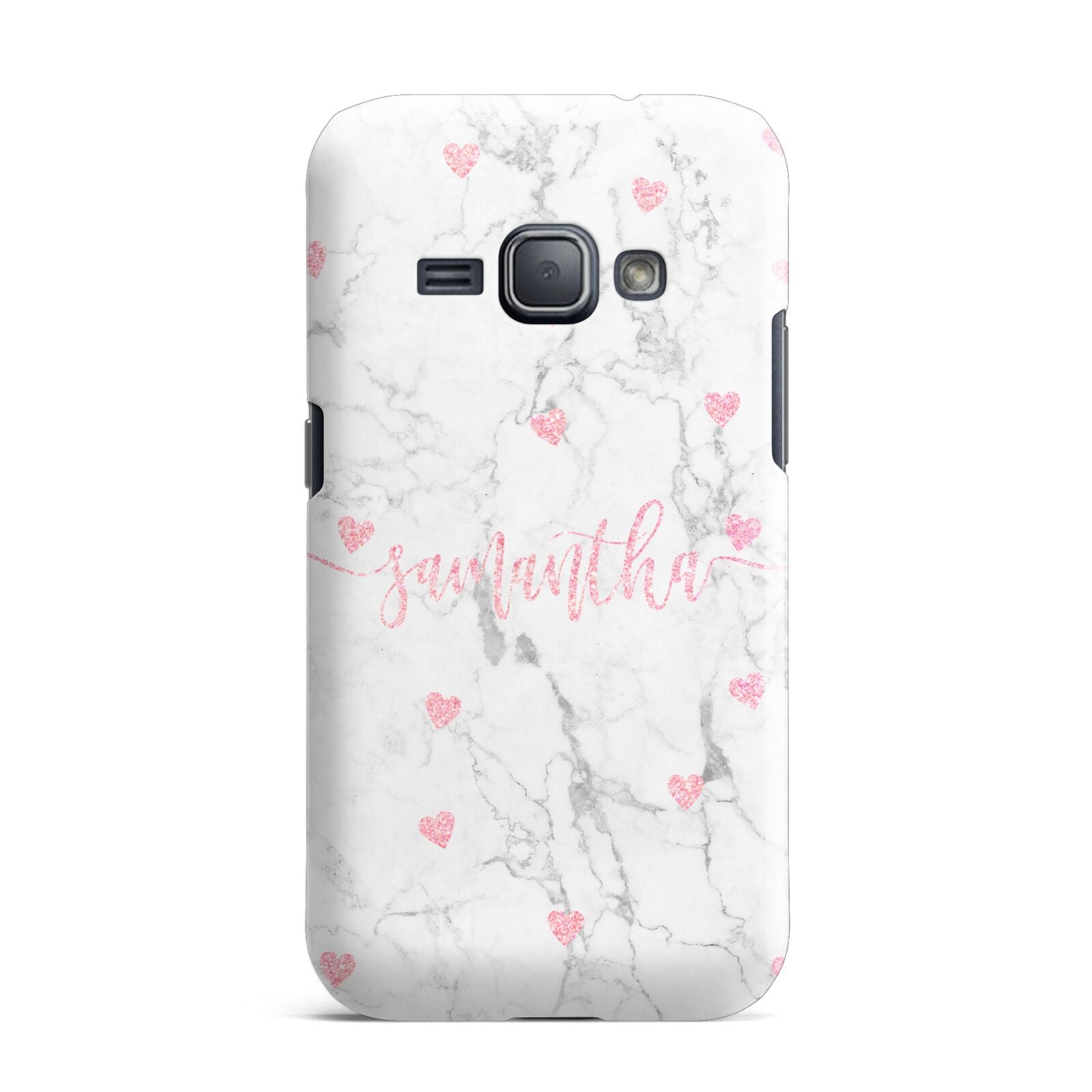 Glitter Hearts Marble Personalised Name Samsung Galaxy J1 2016 Case