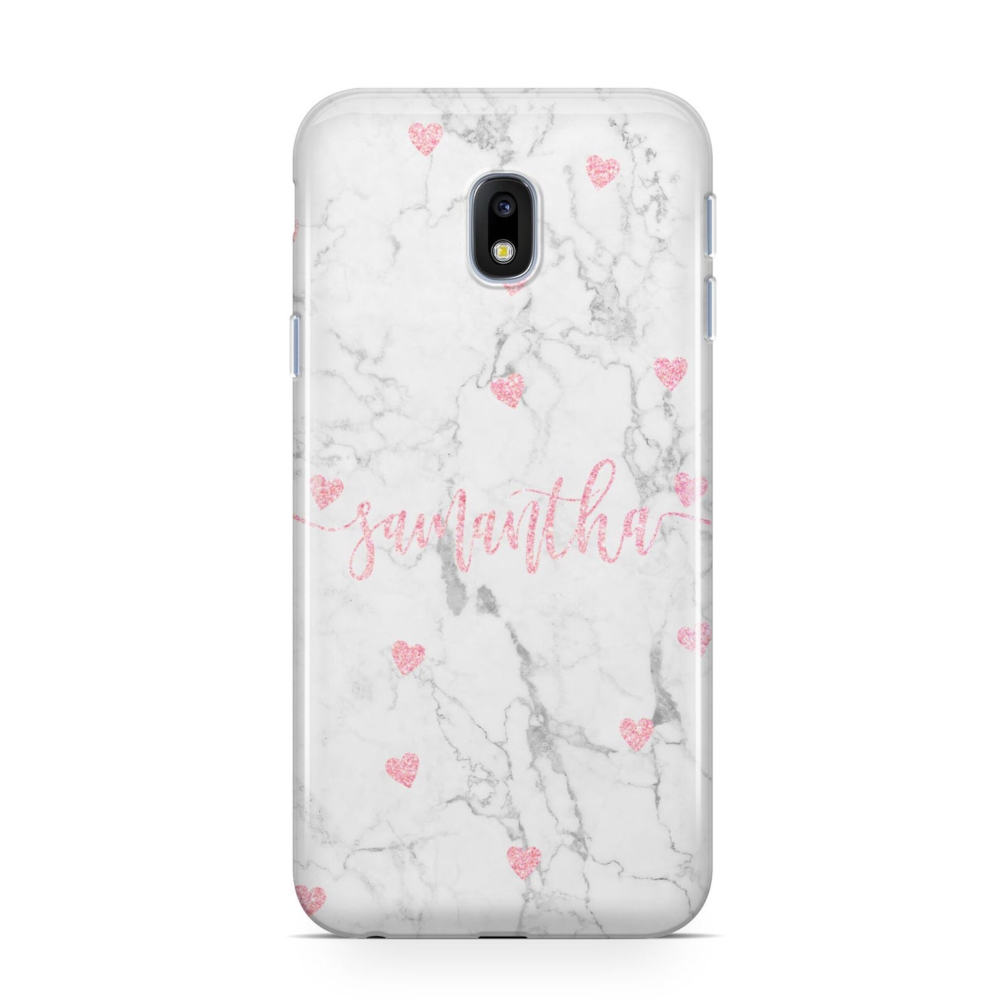 Glitter Hearts Marble Personalised Name Samsung Galaxy J3 2017 Case