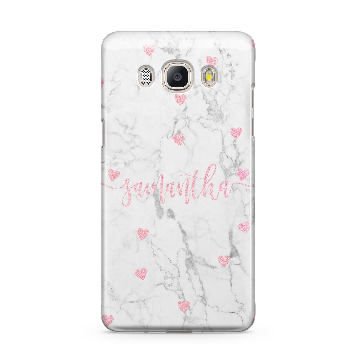 Glitter Hearts Marble Personalised Name Samsung Galaxy J5 2016 Case