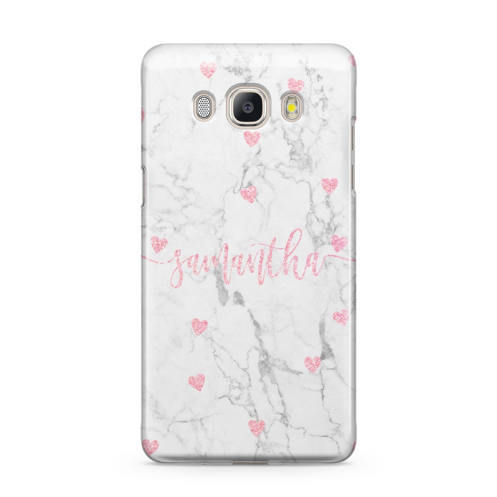 Glitter Hearts Marble Personalised Name Samsung Galaxy J5 2016 Case