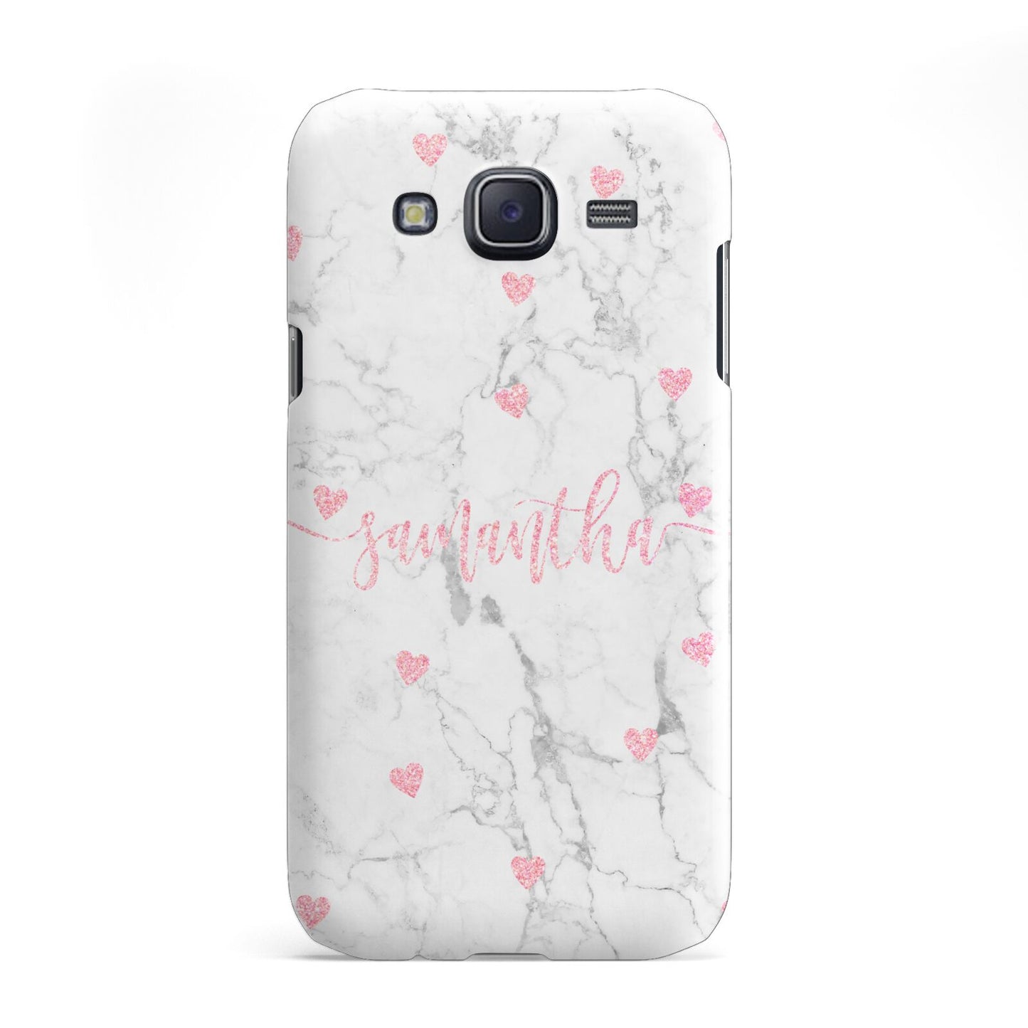 Glitter Hearts Marble Personalised Name Samsung Galaxy J5 Case