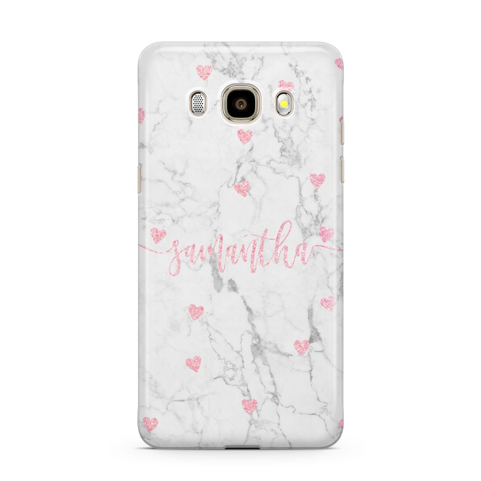 Glitter Hearts Marble Personalised Name Samsung Galaxy J7 2016 Case on gold phone