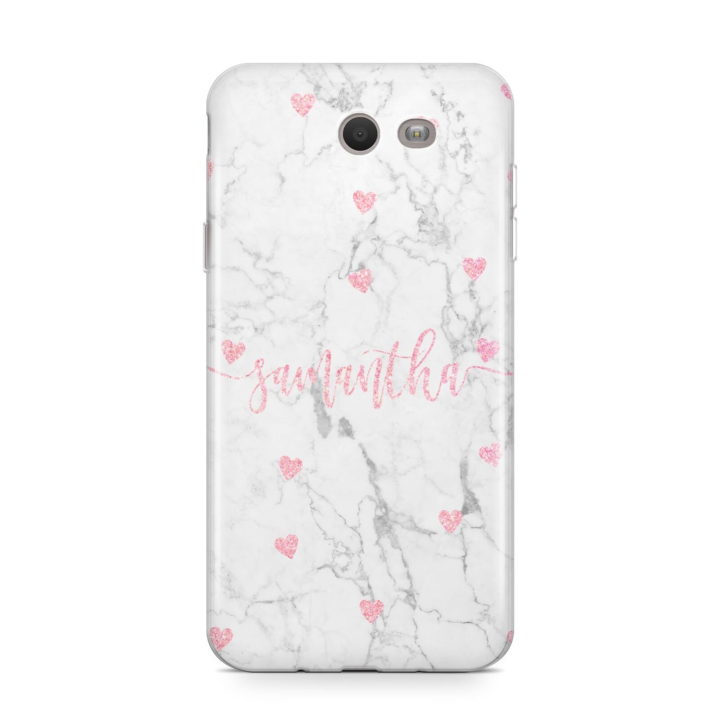 Glitter Hearts Marble Personalised Name Samsung Galaxy J7 2017 Case